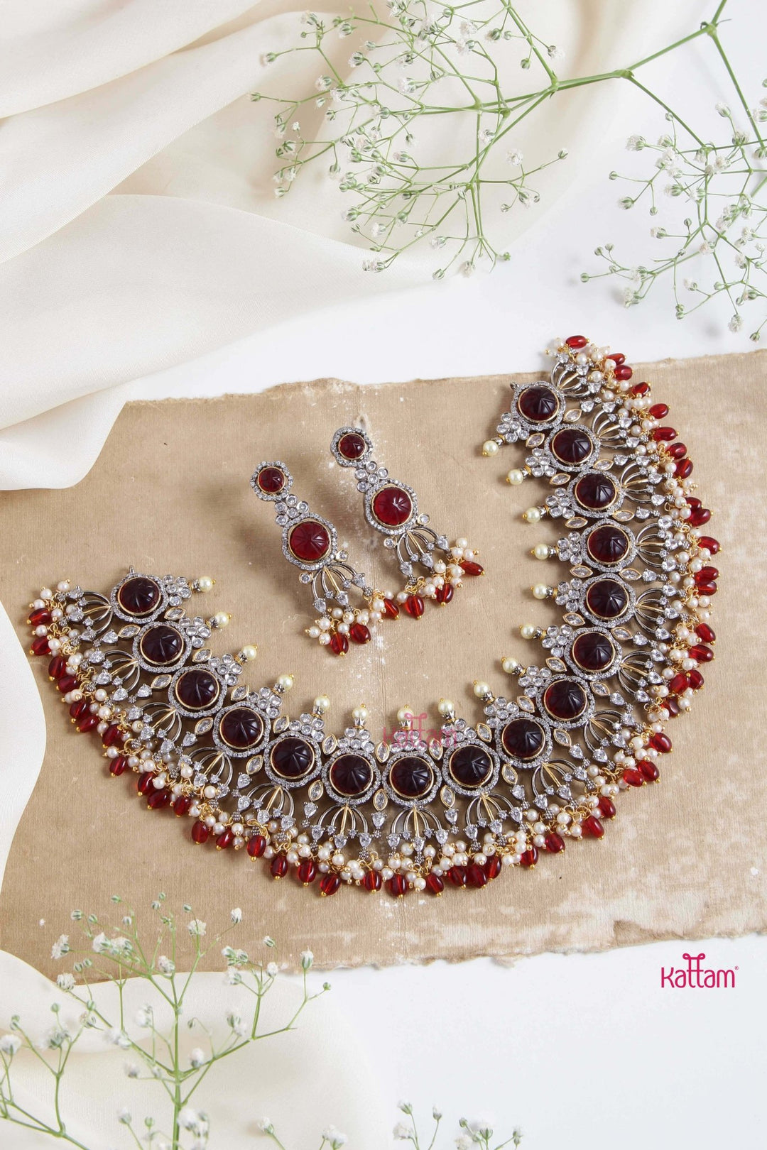 Jazz - Victorian Diamond Maroon Bridal Choker - N6007