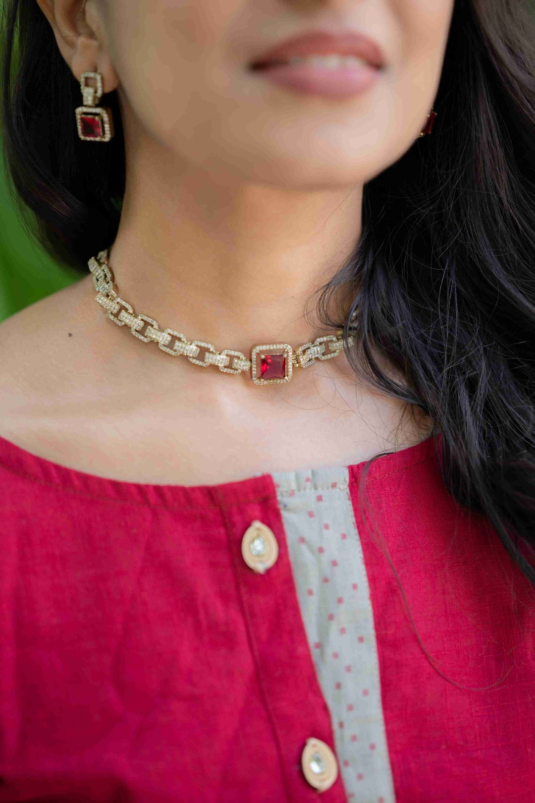 Jeni - AD Stone Ruby Choker - N5095