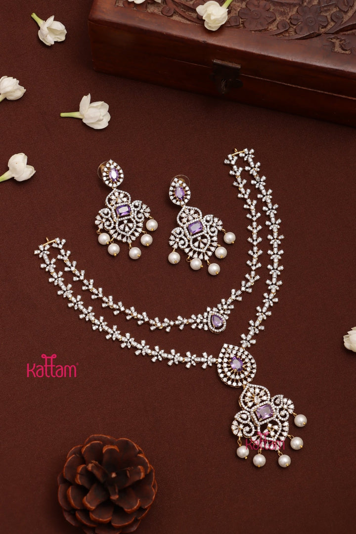 Jenisha - AD Layered Purple Necklace - N5310