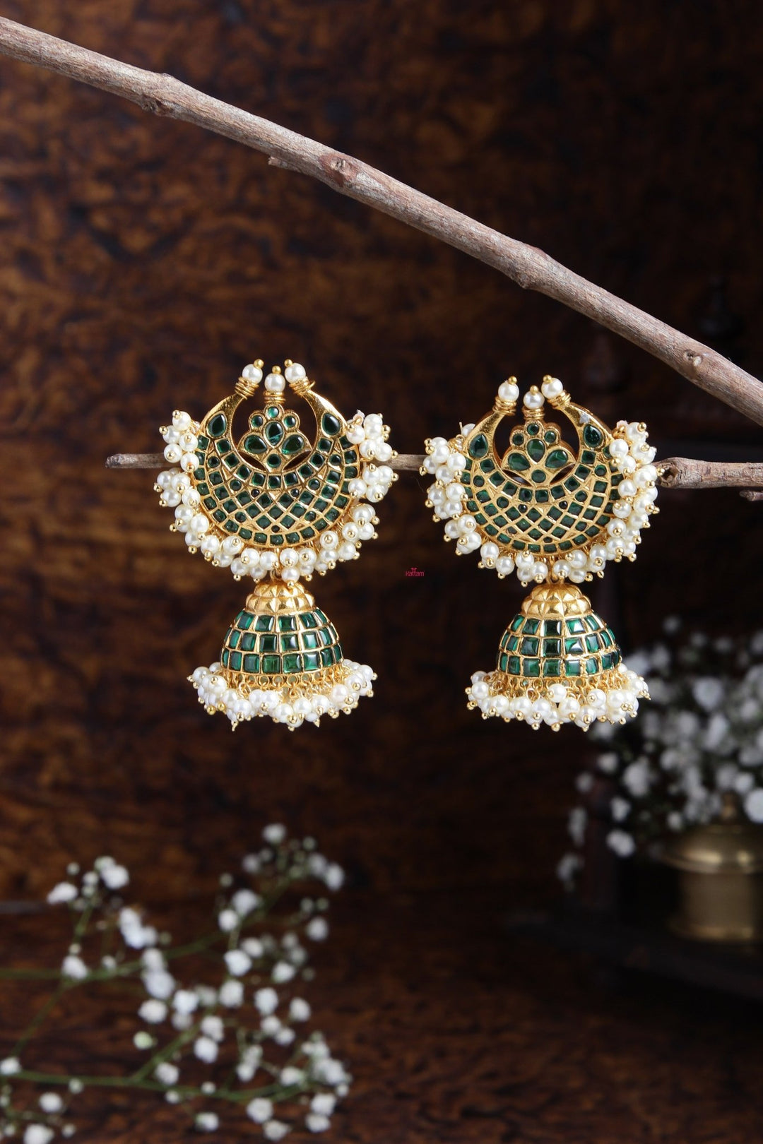 Jumbo Halfmoon Green Kemp Jhumka - E472