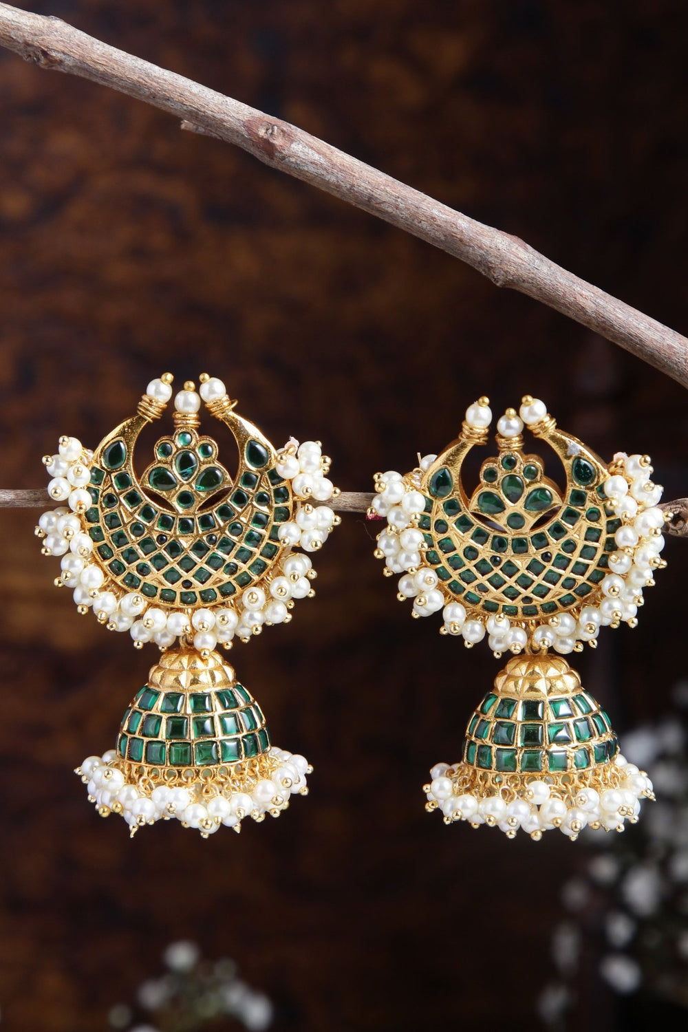 Jumbo Halfmoon Green Kemp Jhumka - E472