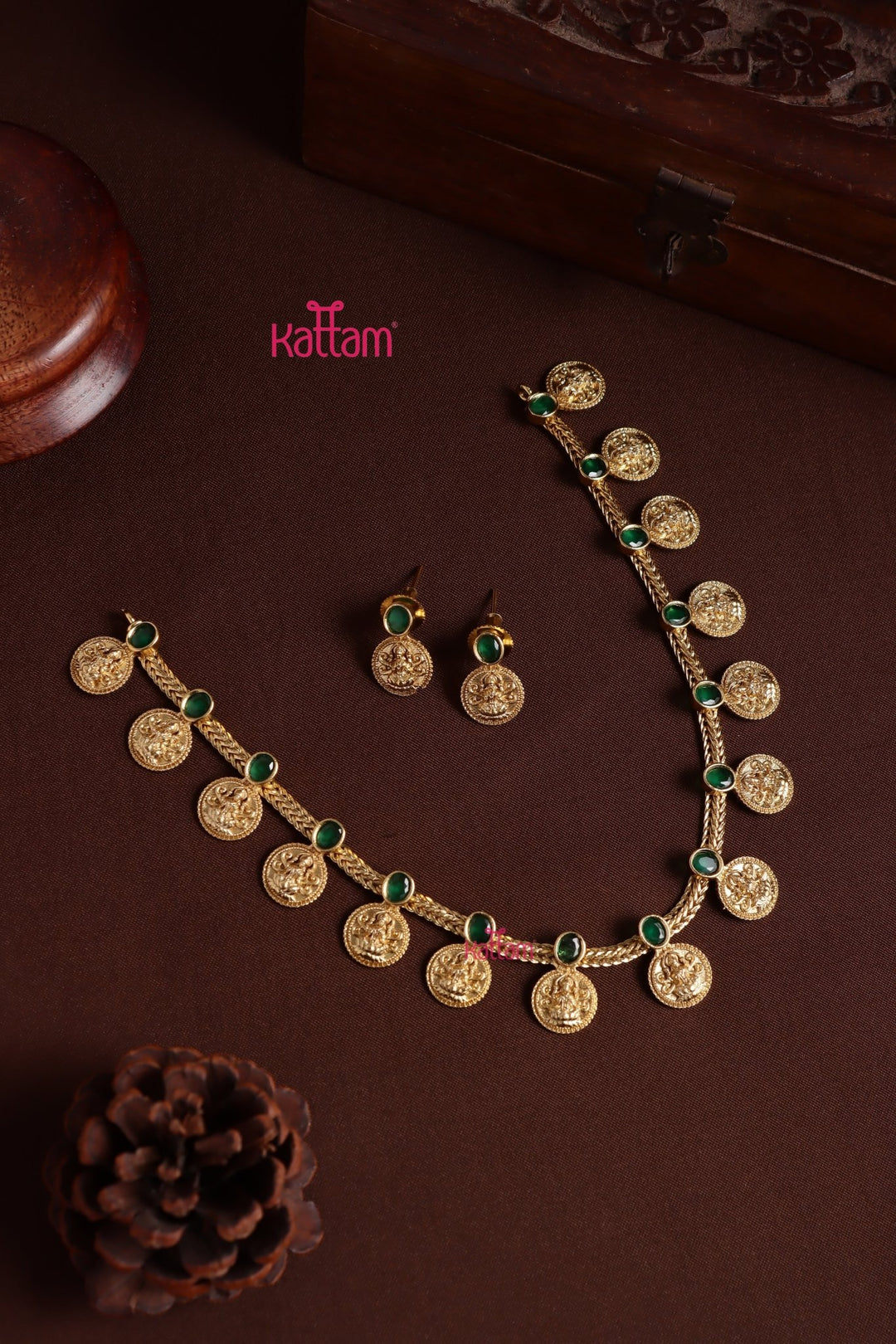 Kanaga - Coin Green Necklace - N4005