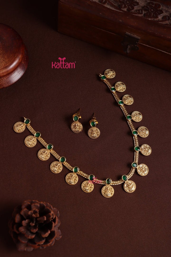 Kanaga - Coin Green Necklace - N4005