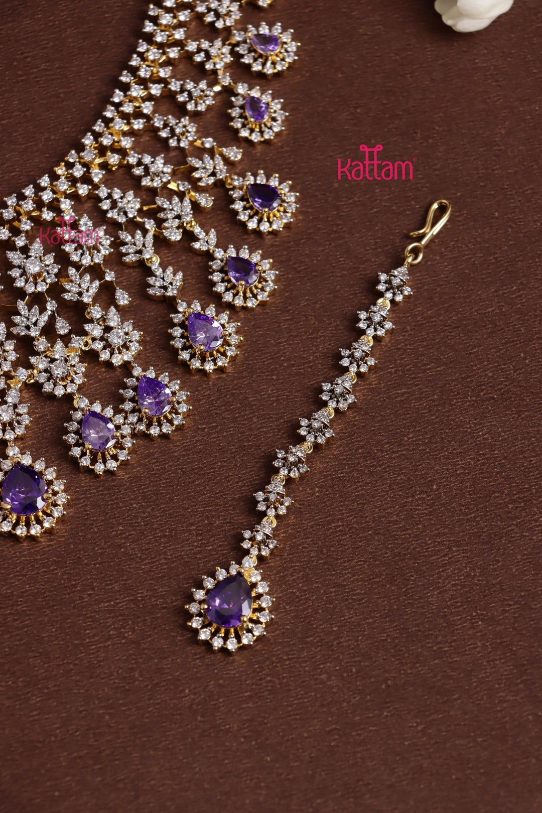 Karina - AD Purple Drop Bridal Haram With Tikka Set - N5330