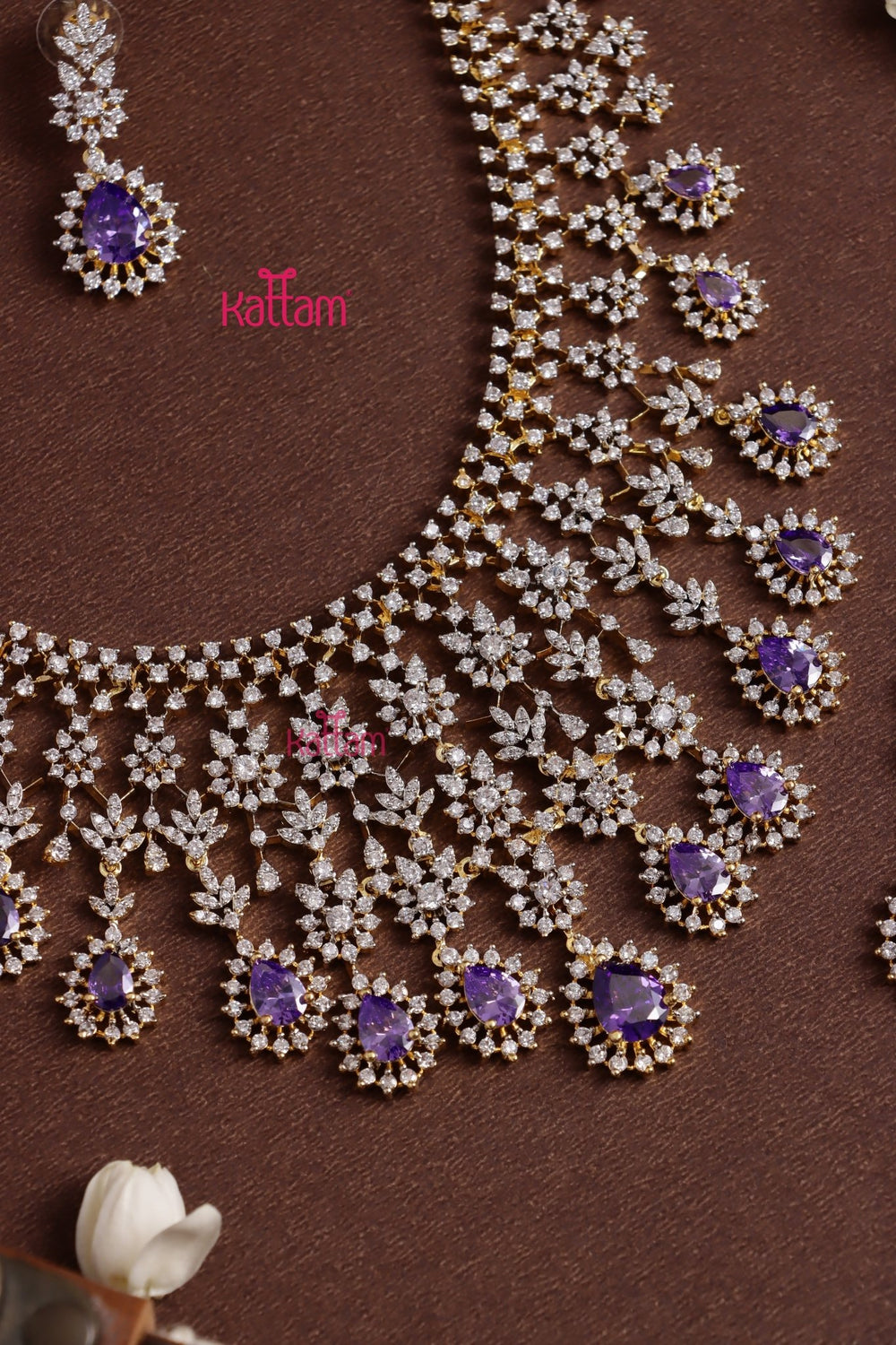 Karina - AD Purple Drop Bridal Haram With Tikka Set - N5330
