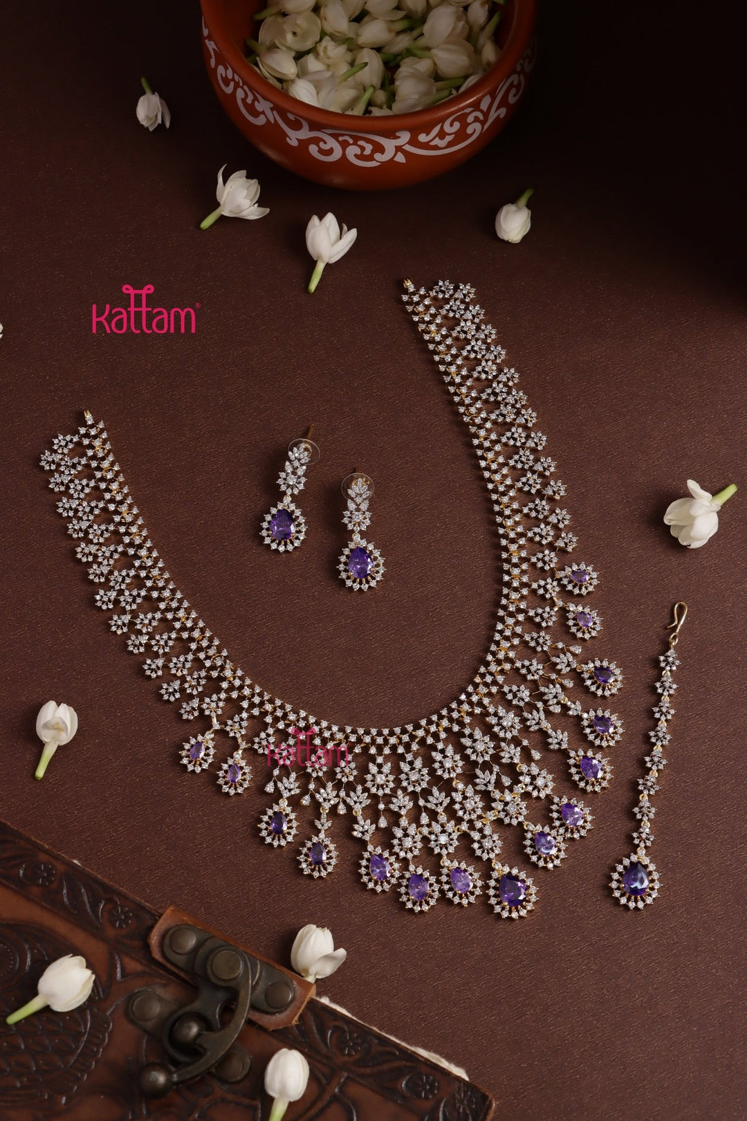 Karina - AD Purple Drop Bridal Haram With Tikka Set - N5330