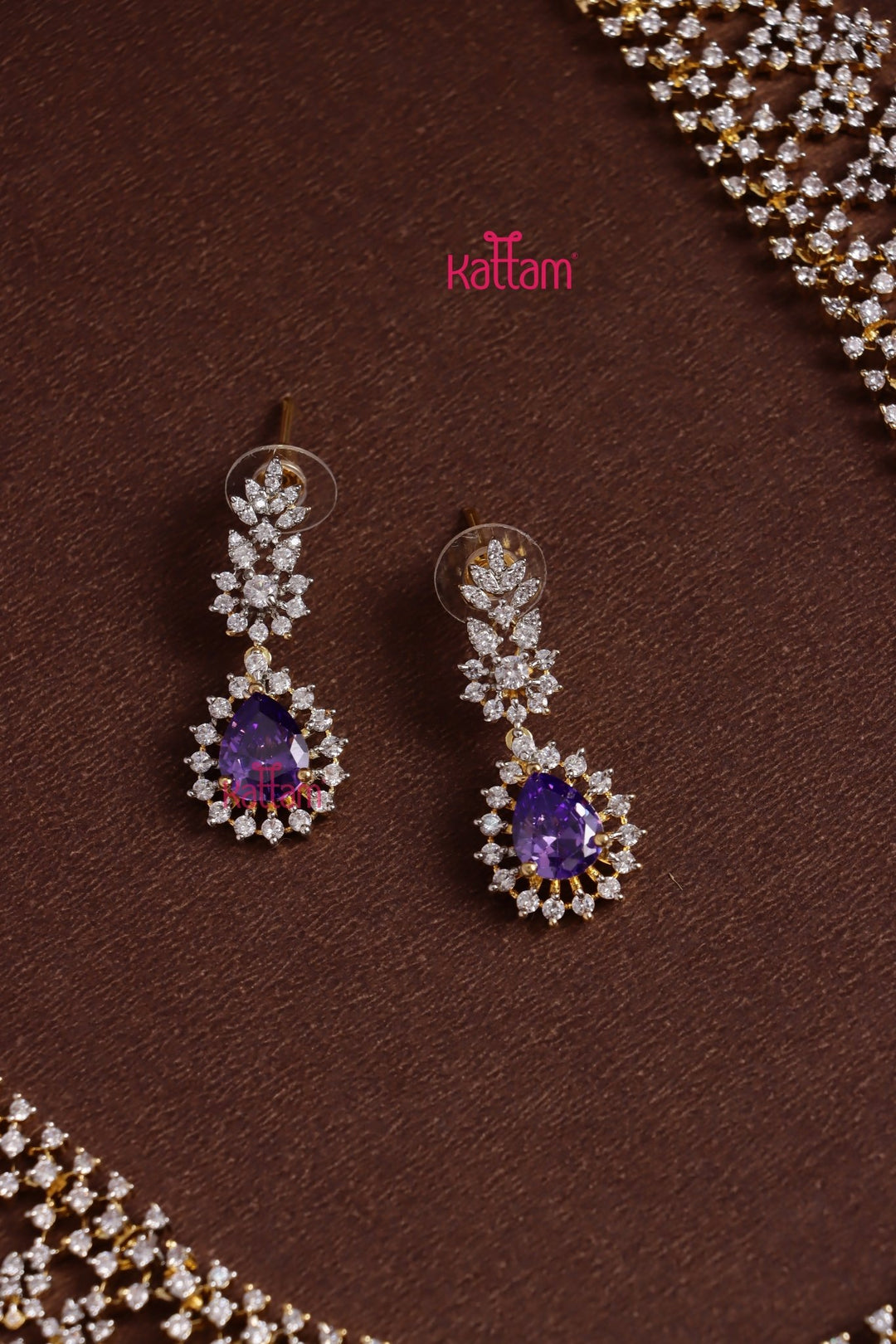 Karina - AD Purple Drop Bridal Haram With Tikka Set - N5330