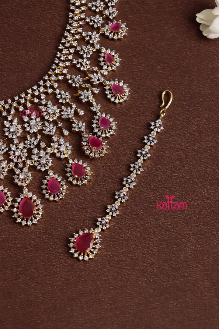 Karina - AD Ruby Drop Bridal Haram With Tikka Set - N5328