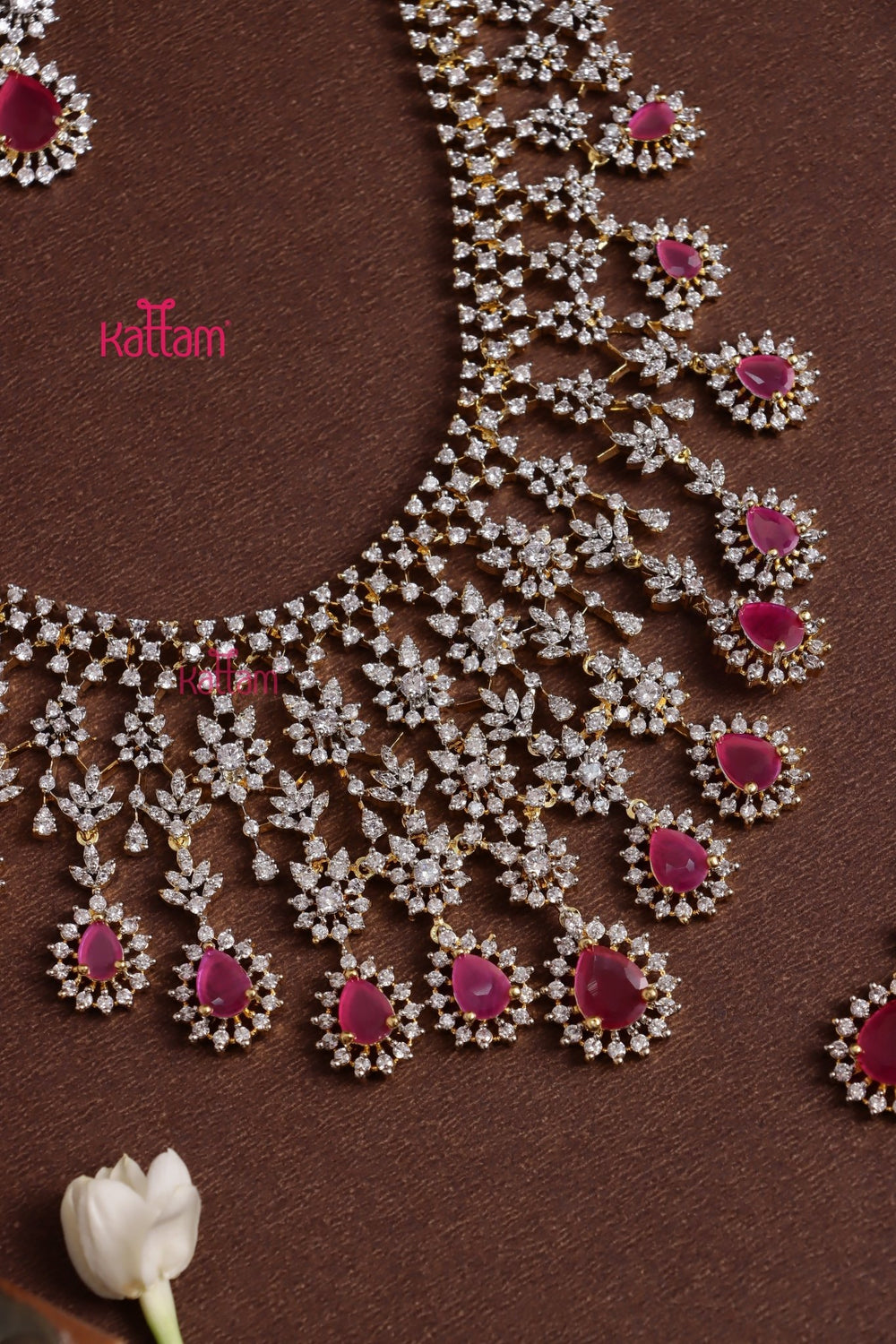 Karina - AD Ruby Drop Bridal Haram With Tikka Set - N5328
