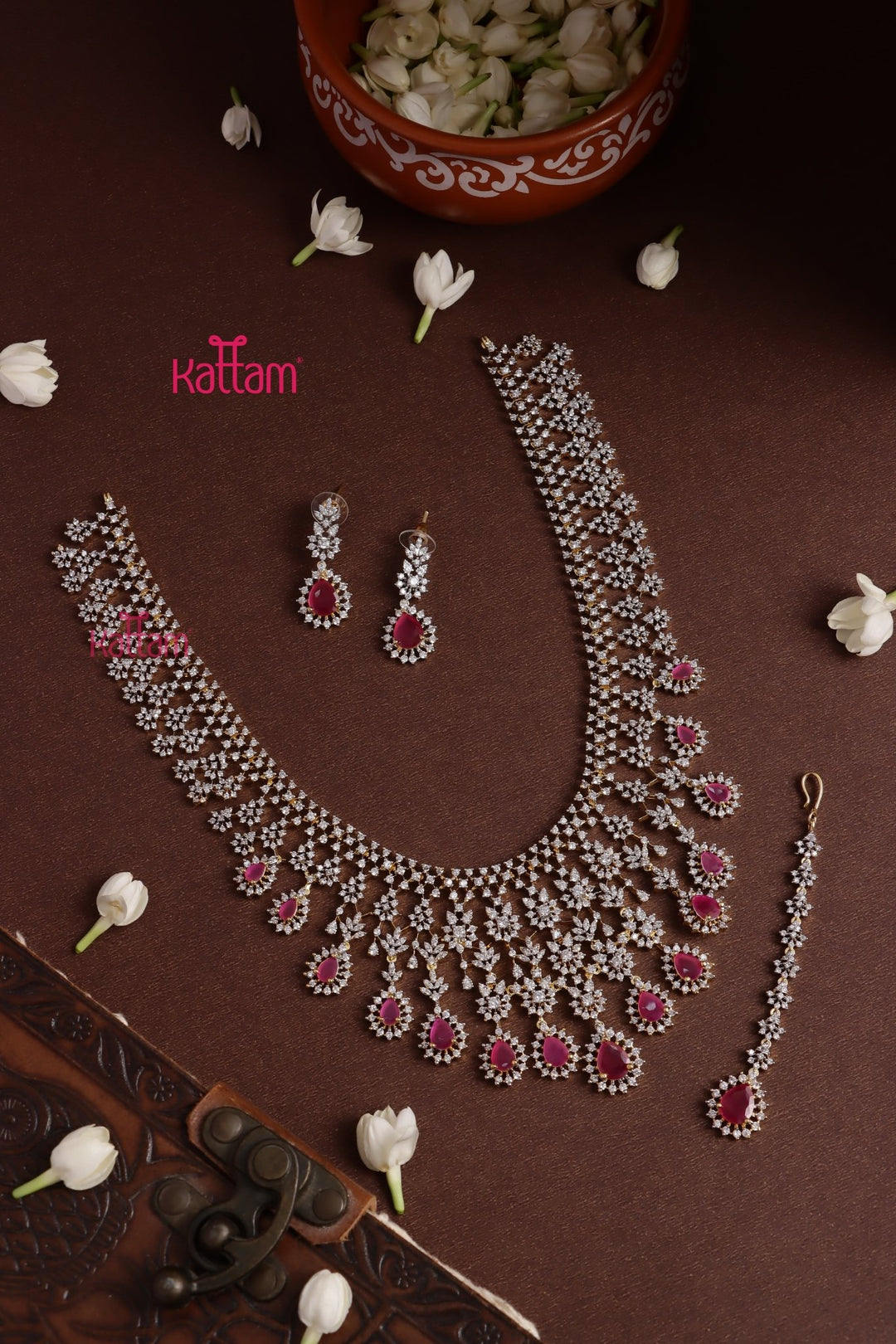 Karina - AD Ruby Drop Bridal Haram With Tikka Set - N5328
