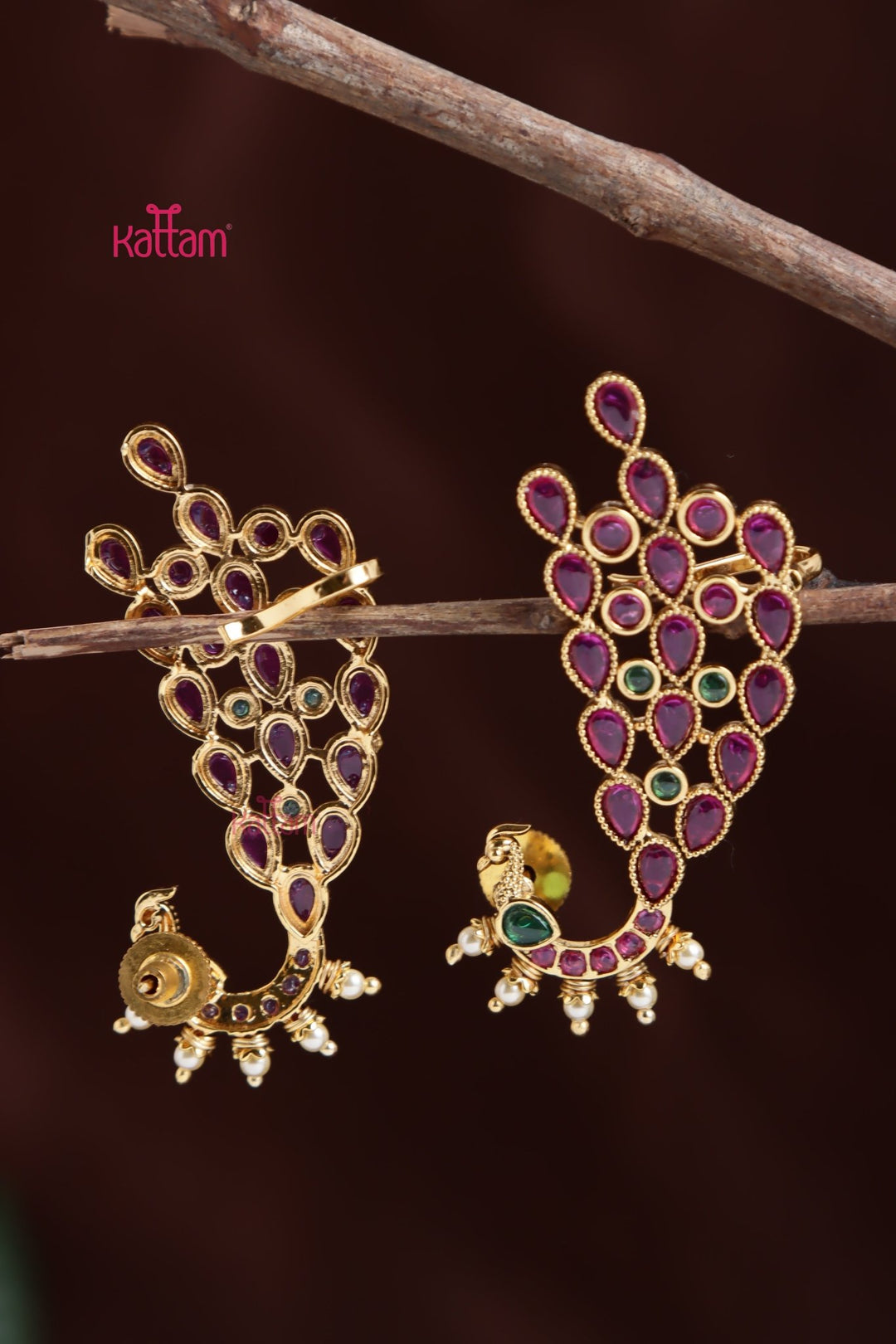 Kemp Feather Peacock Earcuff Earring - E1039