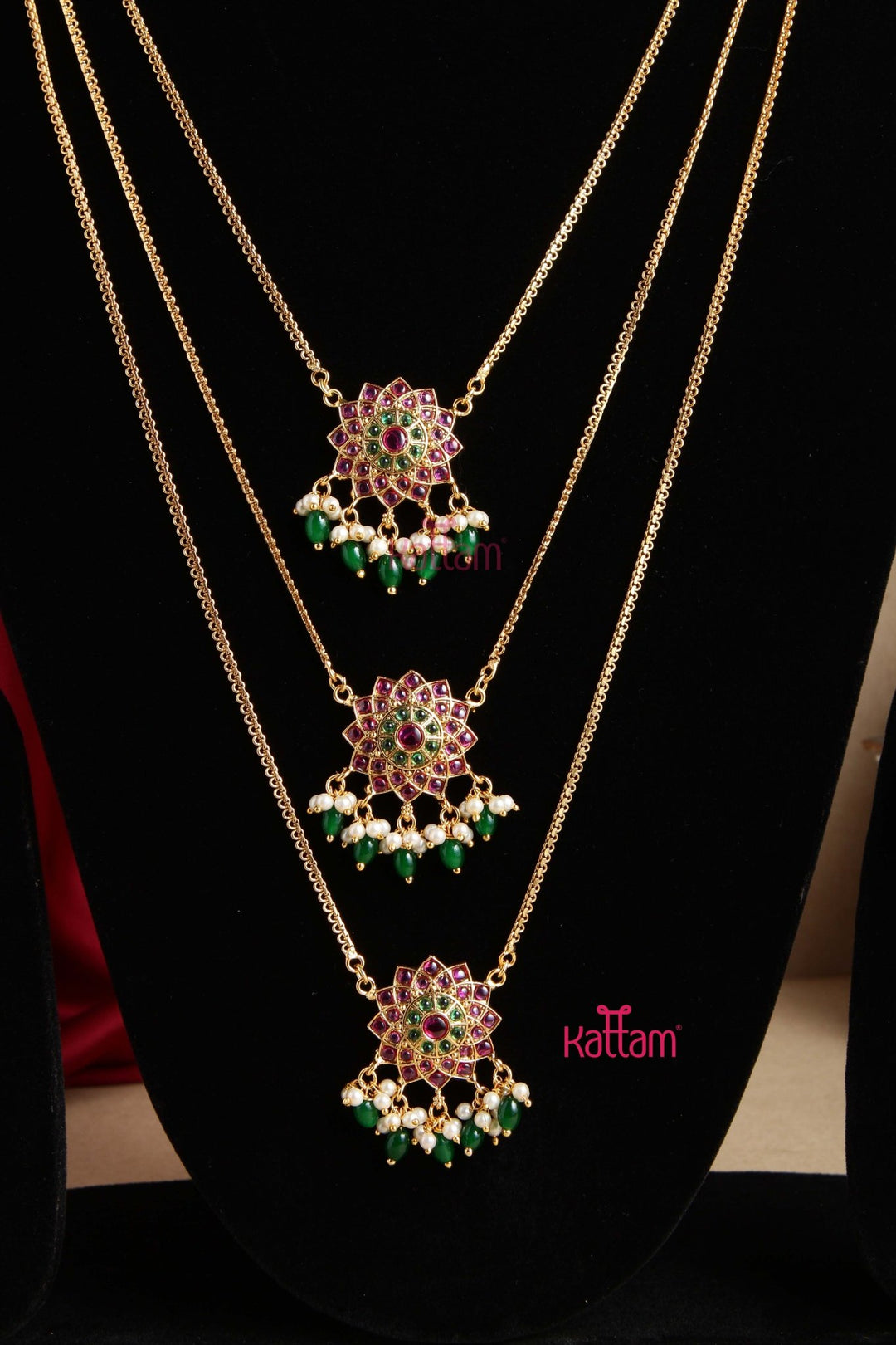 Kemp Flower Beaded Three Layered Chain - N2799