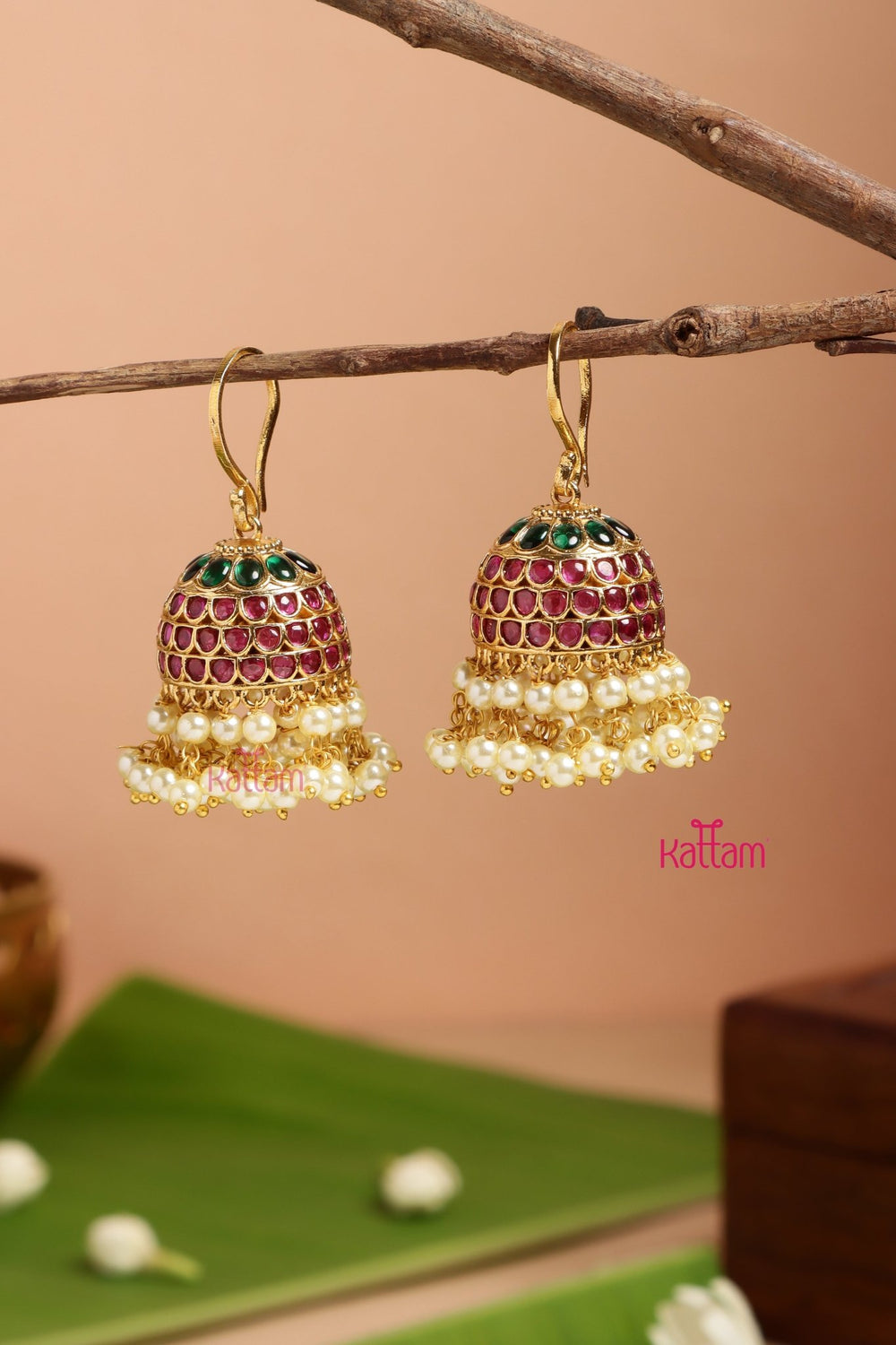 Kemp Pearl Hook Jhumka - E979