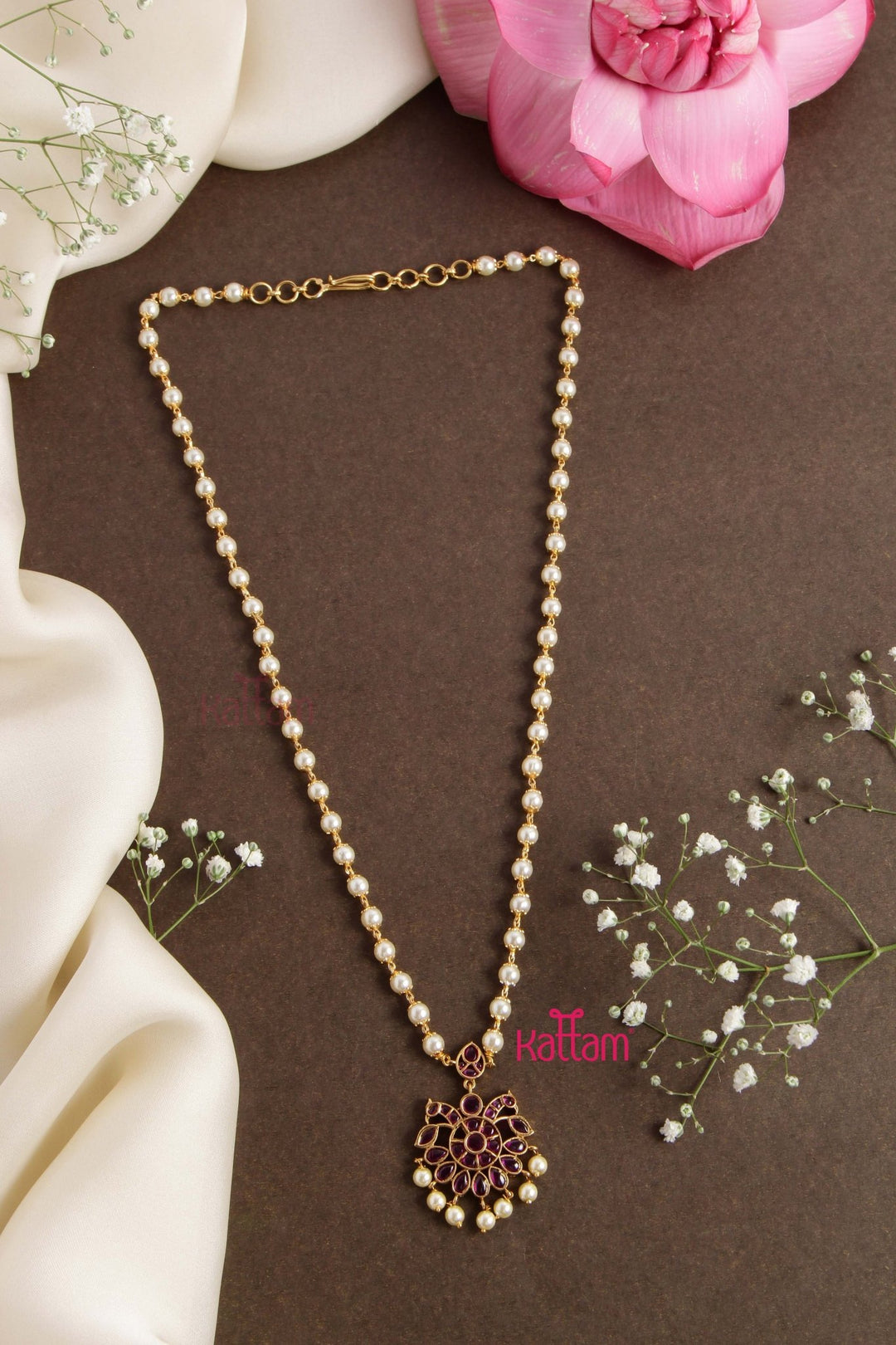 Kemp Ruby Stone Peacock Pearl Chain ( No Earring ) - N2750