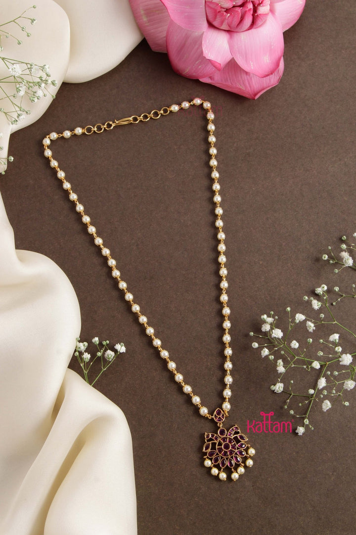 Kemp Ruby Stone Peacock Pearl Chain ( No Earring ) - N2750