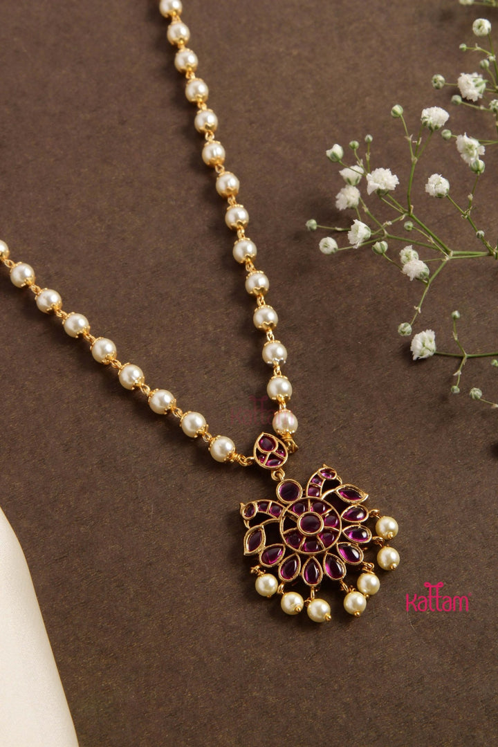 Kemp Ruby Stone Peacock Pearl Chain ( No Earring ) - N2750