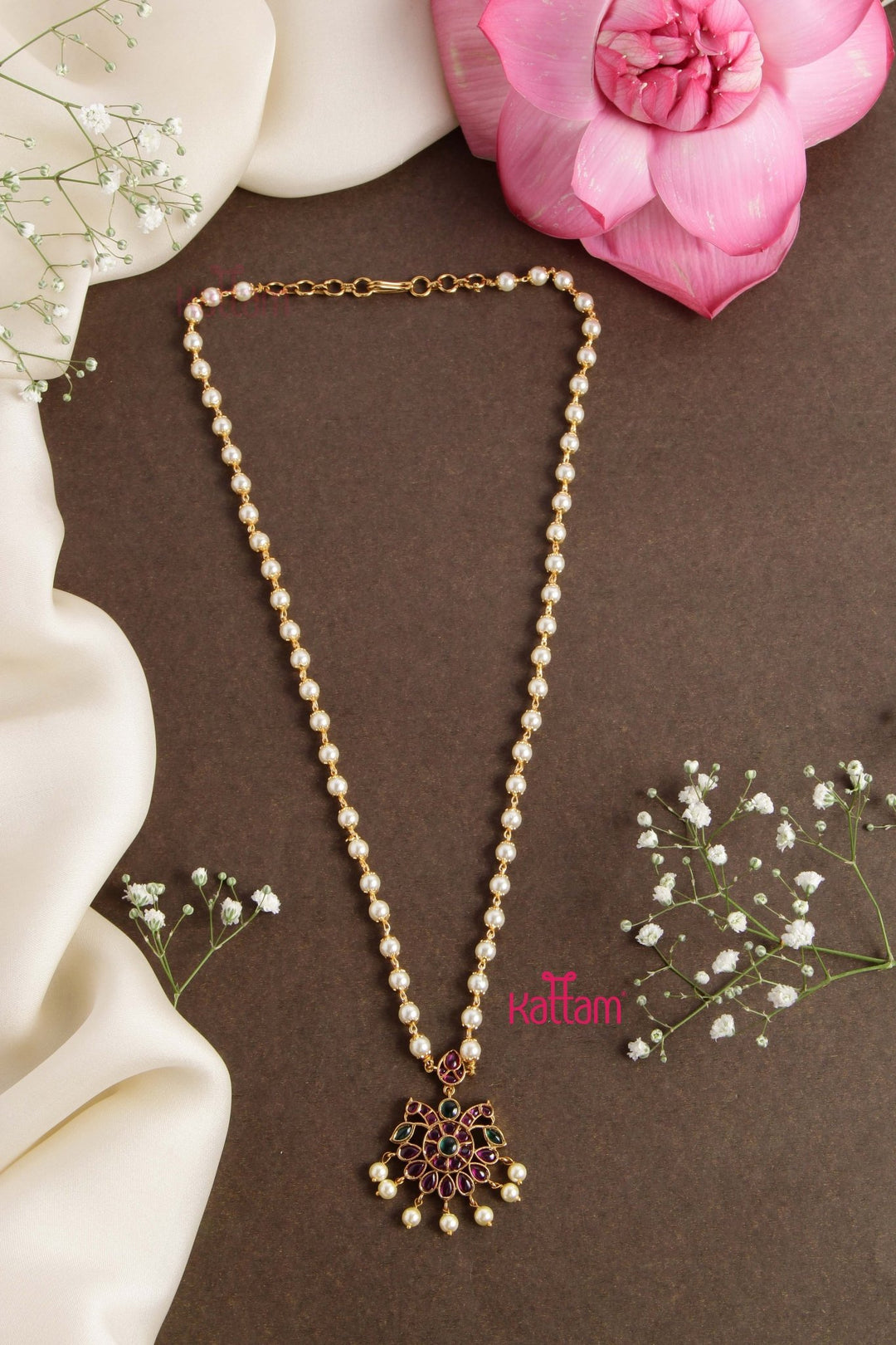 Kemp RubyGreen Stone Peacock Pearl Chain ( No Earring ) - N2751