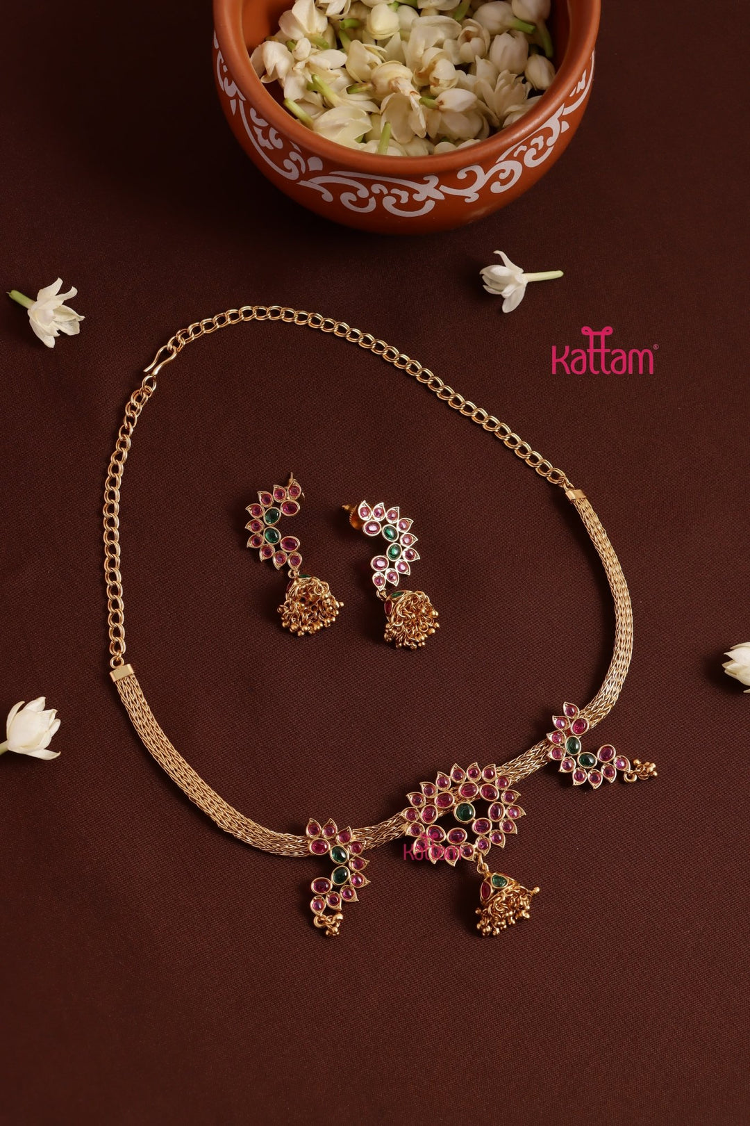 Kemp Stone Motif Attigai Choker - N3789