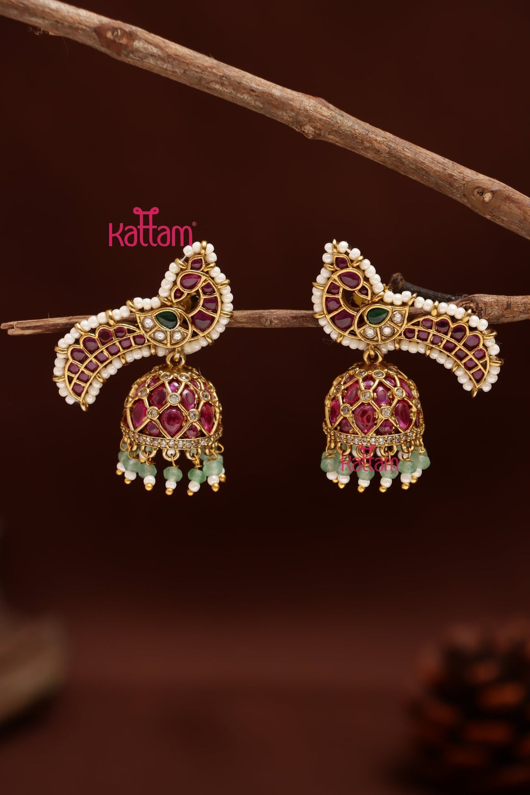 Kemp Stone Peacock Jhumka - E1213