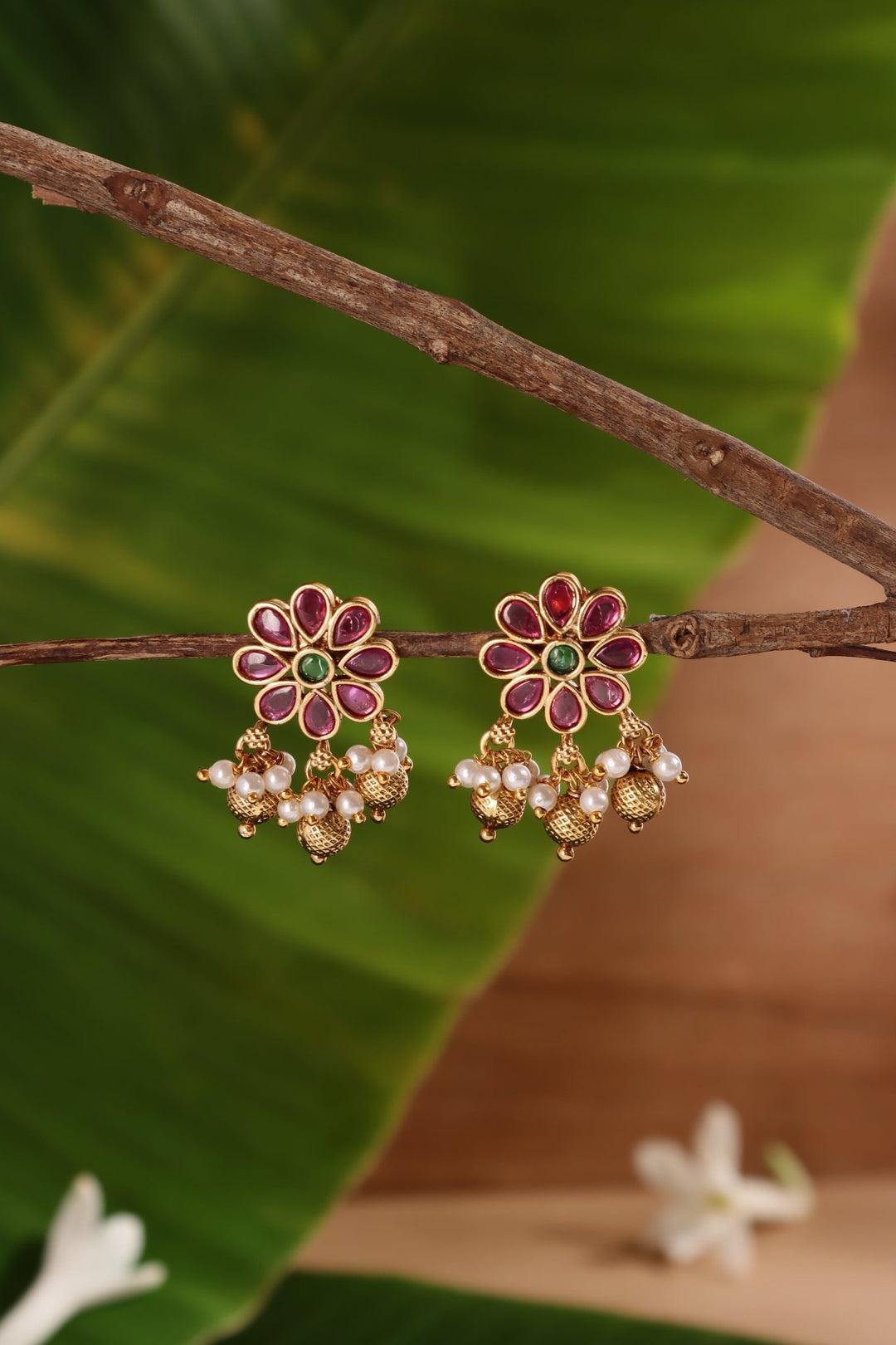 Kolam Flower Pearls Earring - E1436