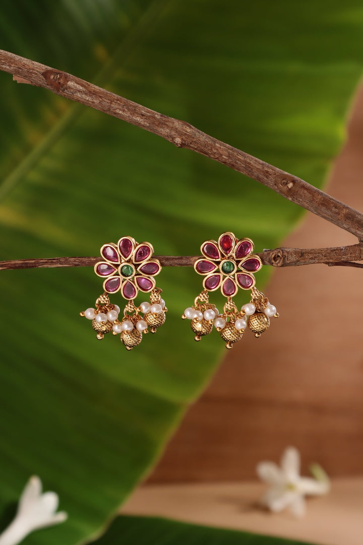 Kolam Flower Pearls Earring - E1436