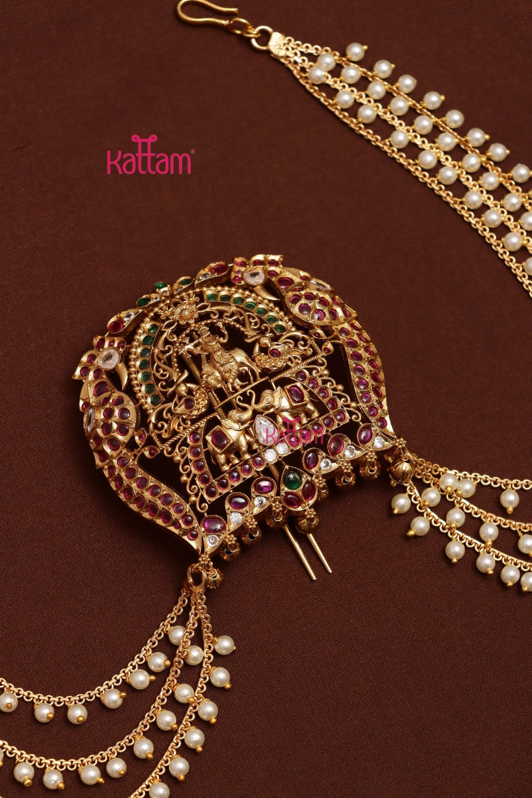 Krishna With Elephant Pearl Bun Billai - JB123