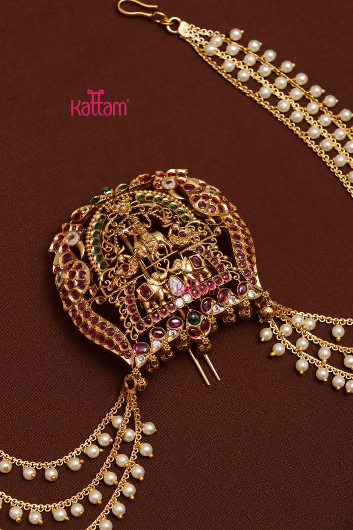 Krishna With Elephant Pearl Bun Billai - JB123