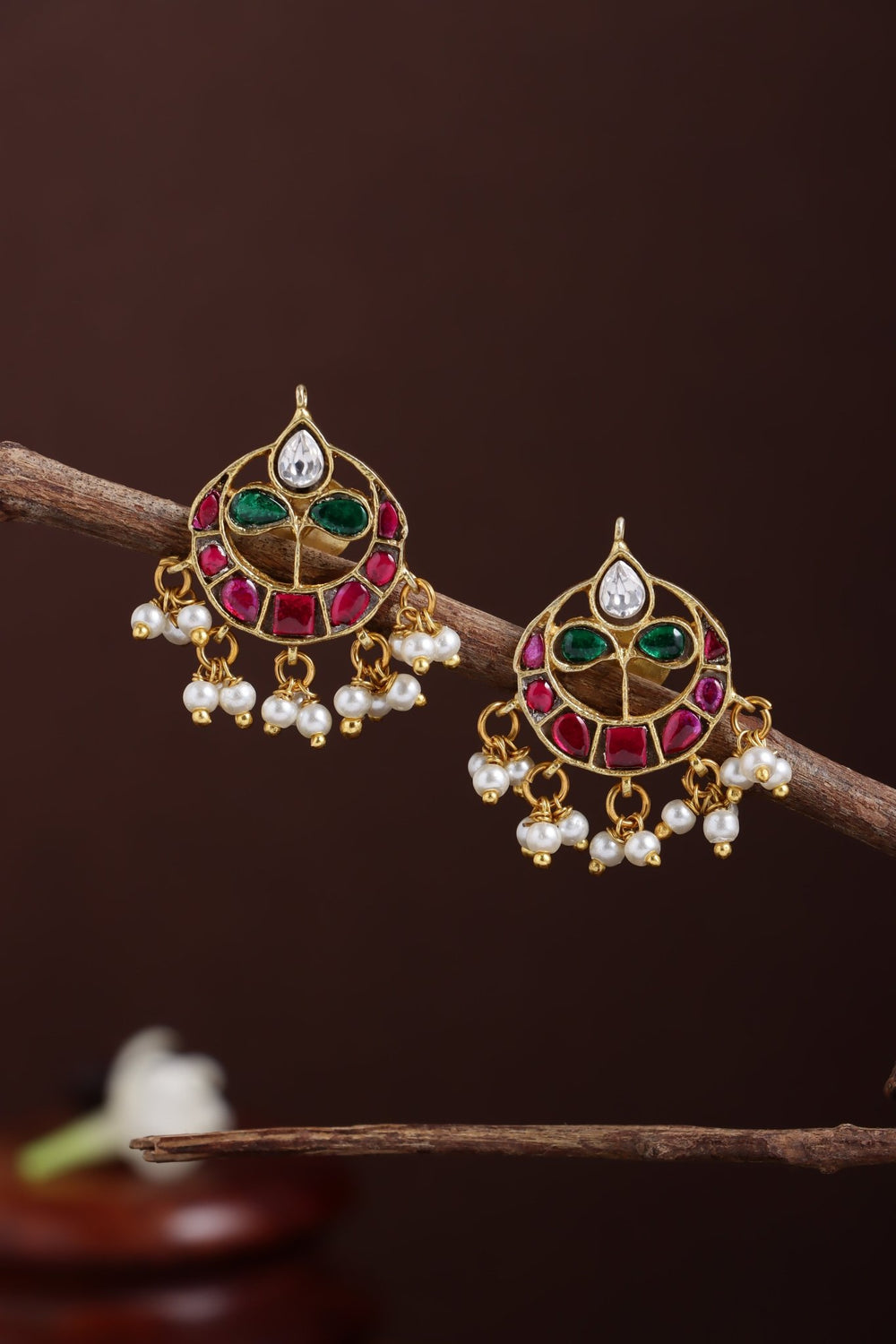 Kundan Chandbali Pearl Earring - E1273