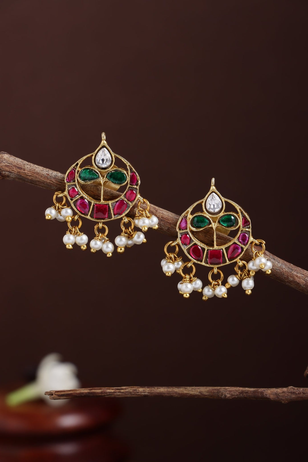 Kundan Chandbali Pearl Earring - E1273