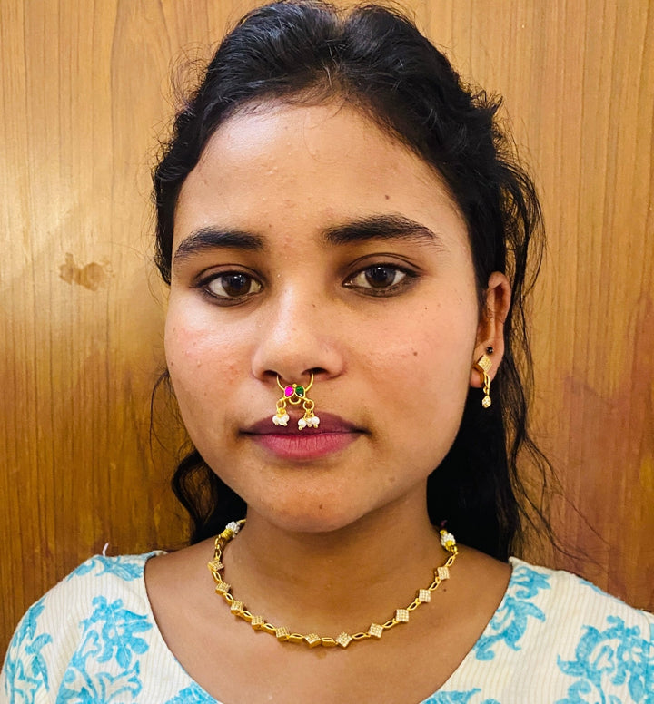 Kundan Drop Pearl Septum Nosepin - SP14-NP272