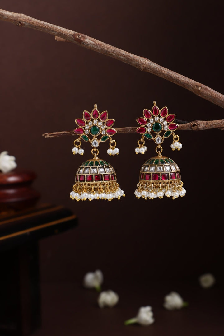 Kundan Feather Pearl Jhumka - E1276