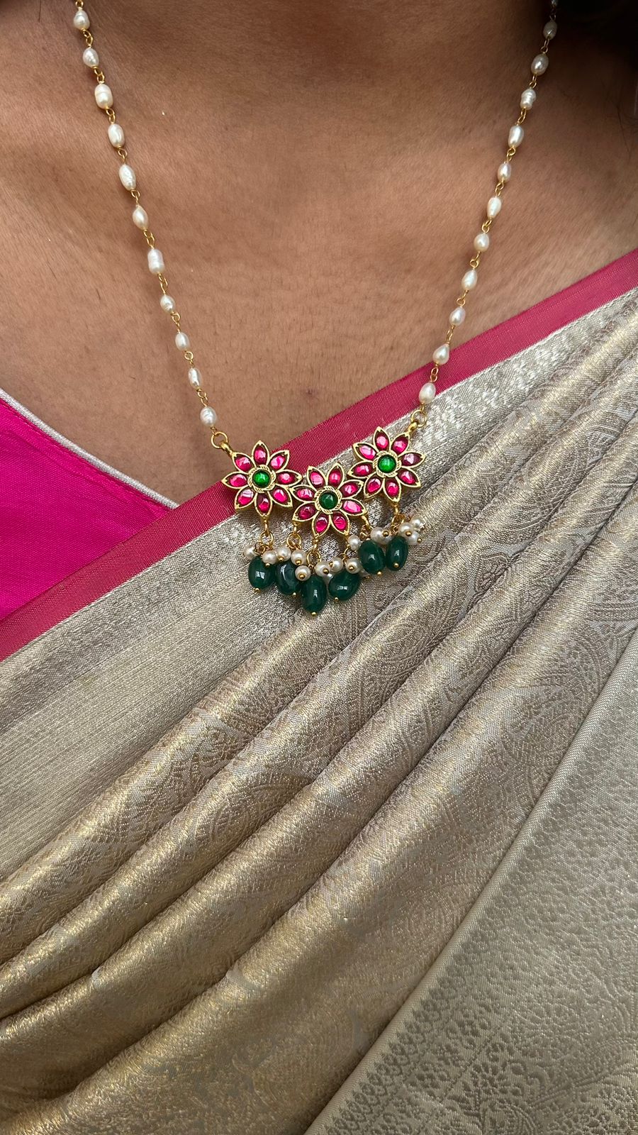 Kundan Floral Pearl Chain - N2644
