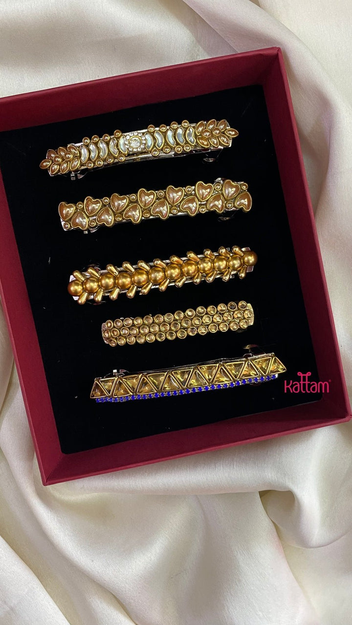 Kundan Hair Clip - Shades of Golden 3 - HC085