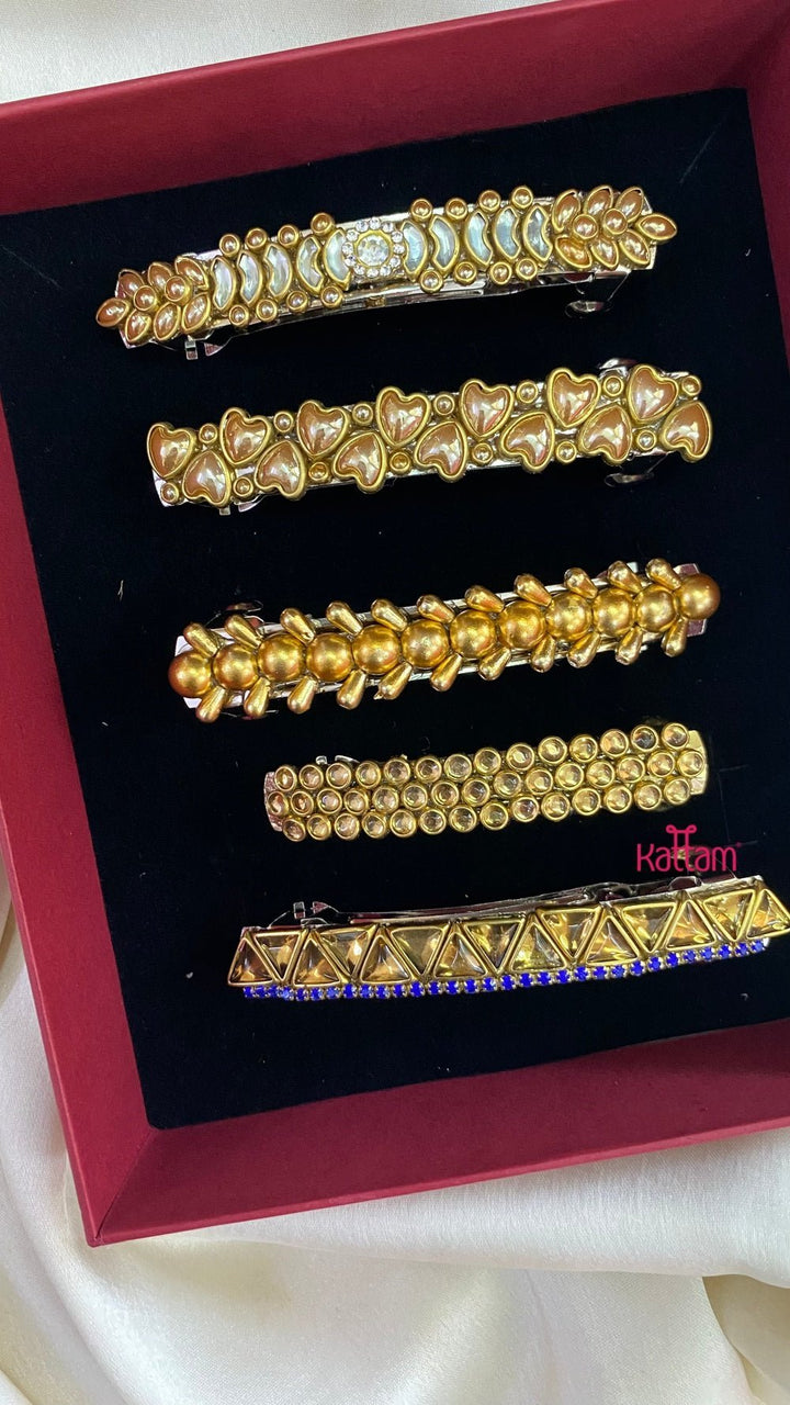 Kundan Hair Clip - Shades of Golden 3 - HC085