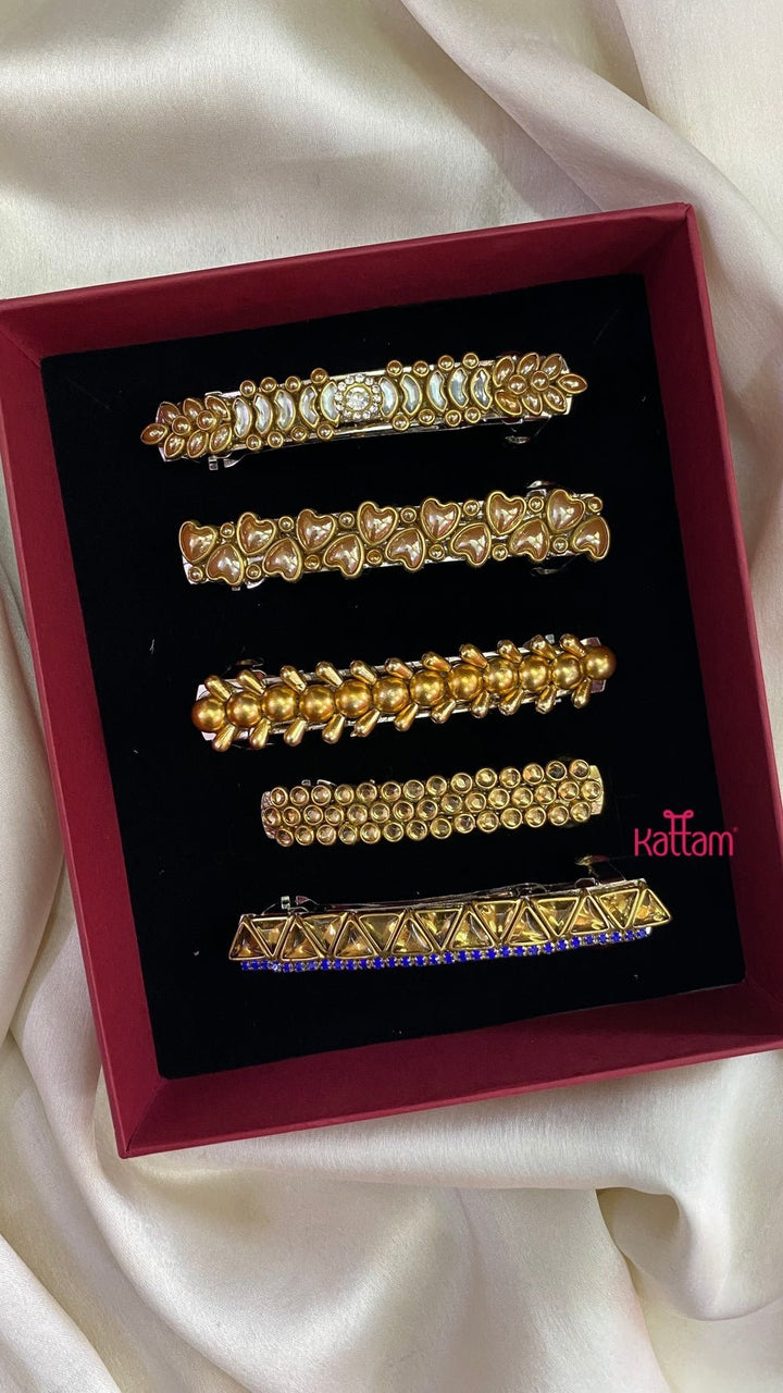 Kundan Hair Clip - Shades of Golden 3 - HC085
