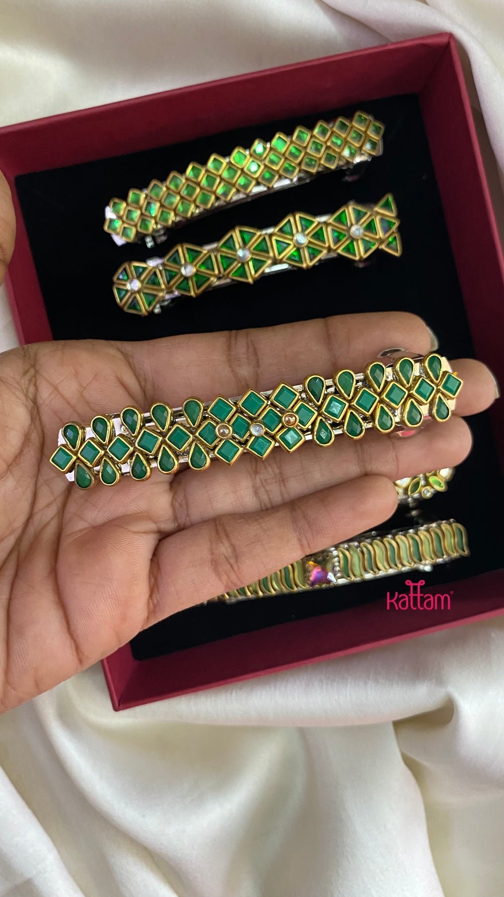 Kundan Hair Clip - Shades of Green - HC065