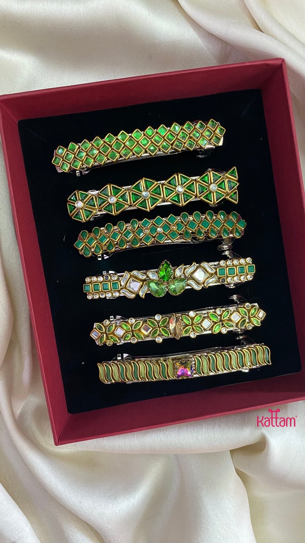 Kundan Hair Clip - Shades of Green - HC063