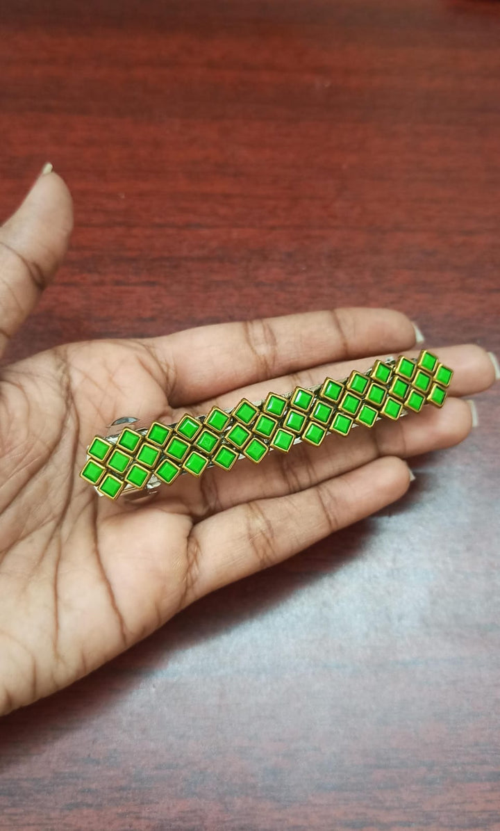 Kundan Hair Clip - Shades of Green - Hc063A
