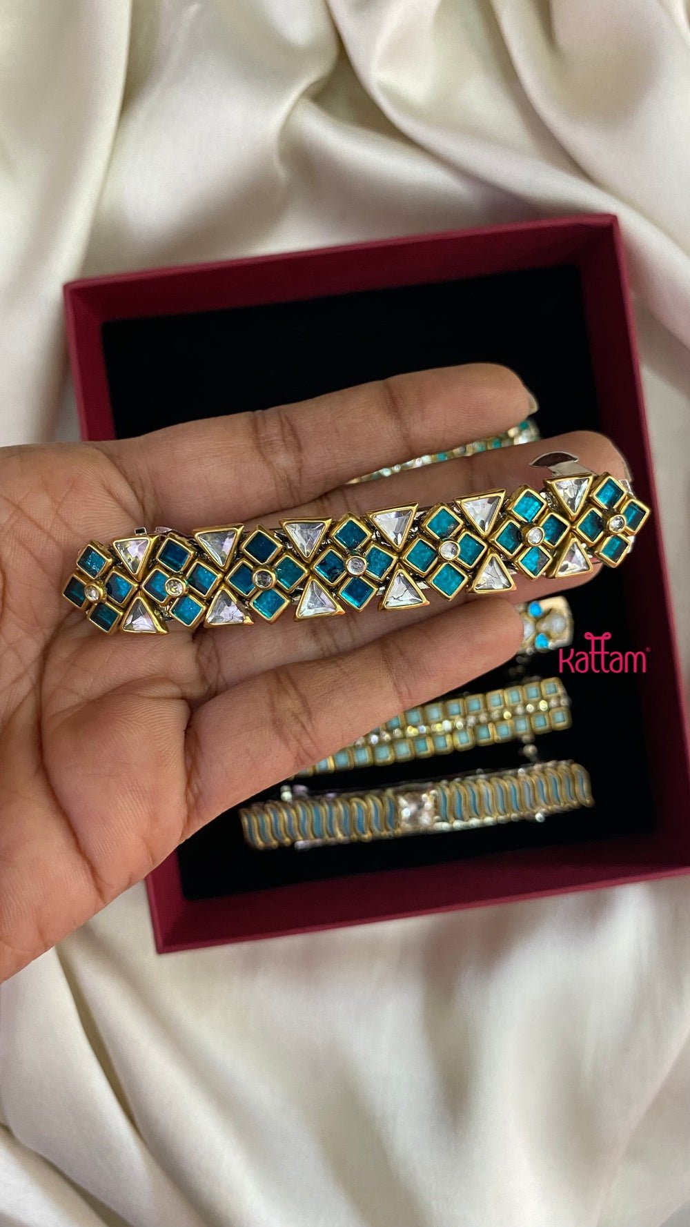 Kundan Hair Clip - Shades of Light Blue - HC074