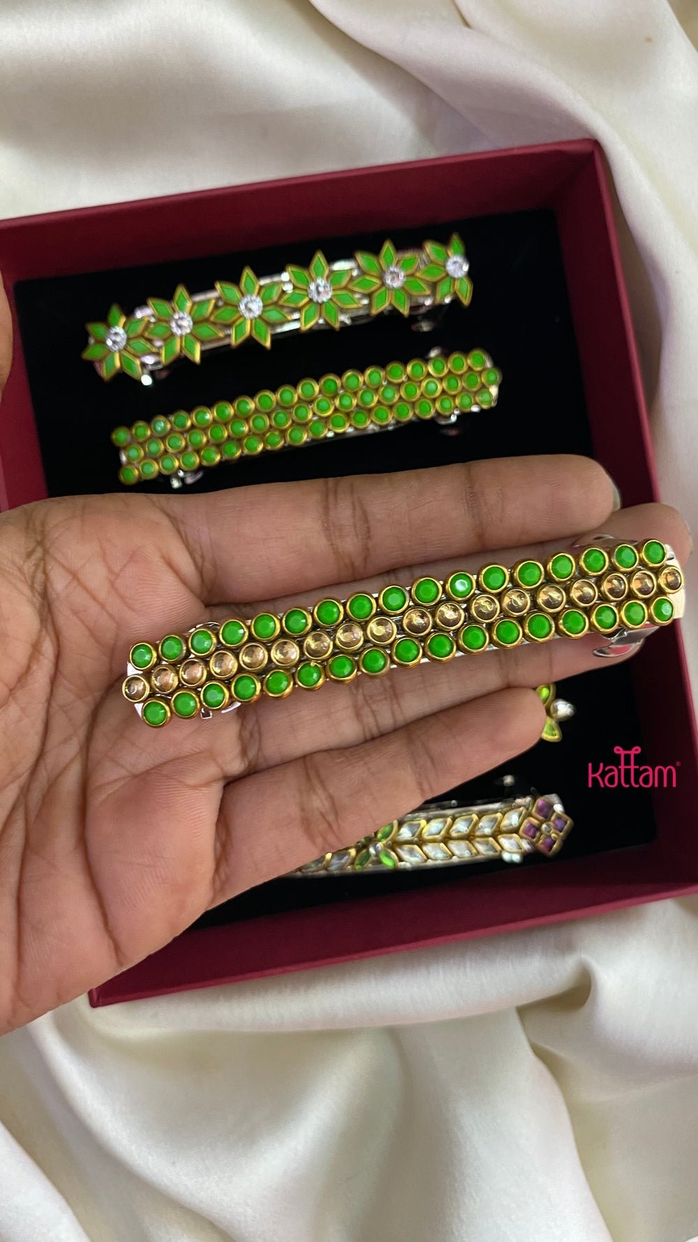 Kundan Hair Clip - Shades of Light Green - HC059