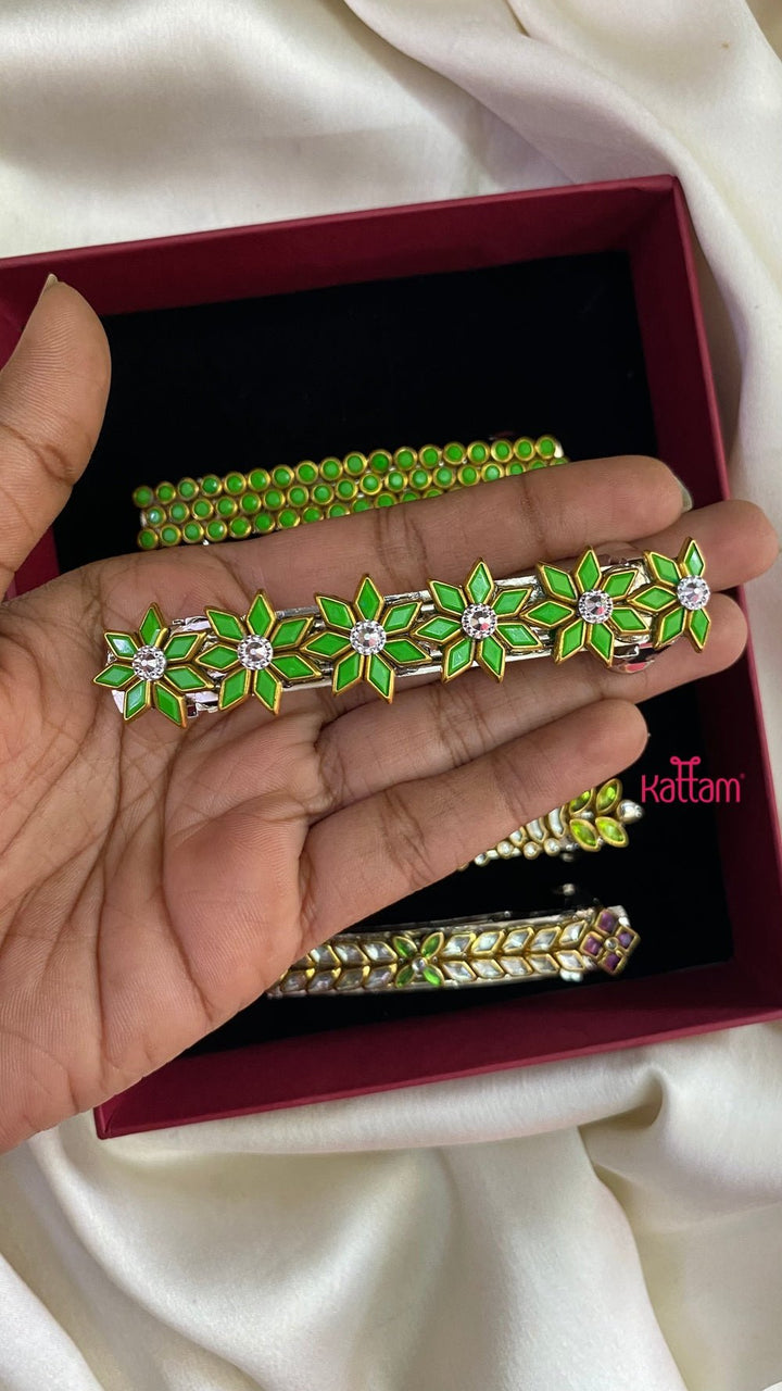 Kundan Hair Clip - Shades of Light Green - HC057