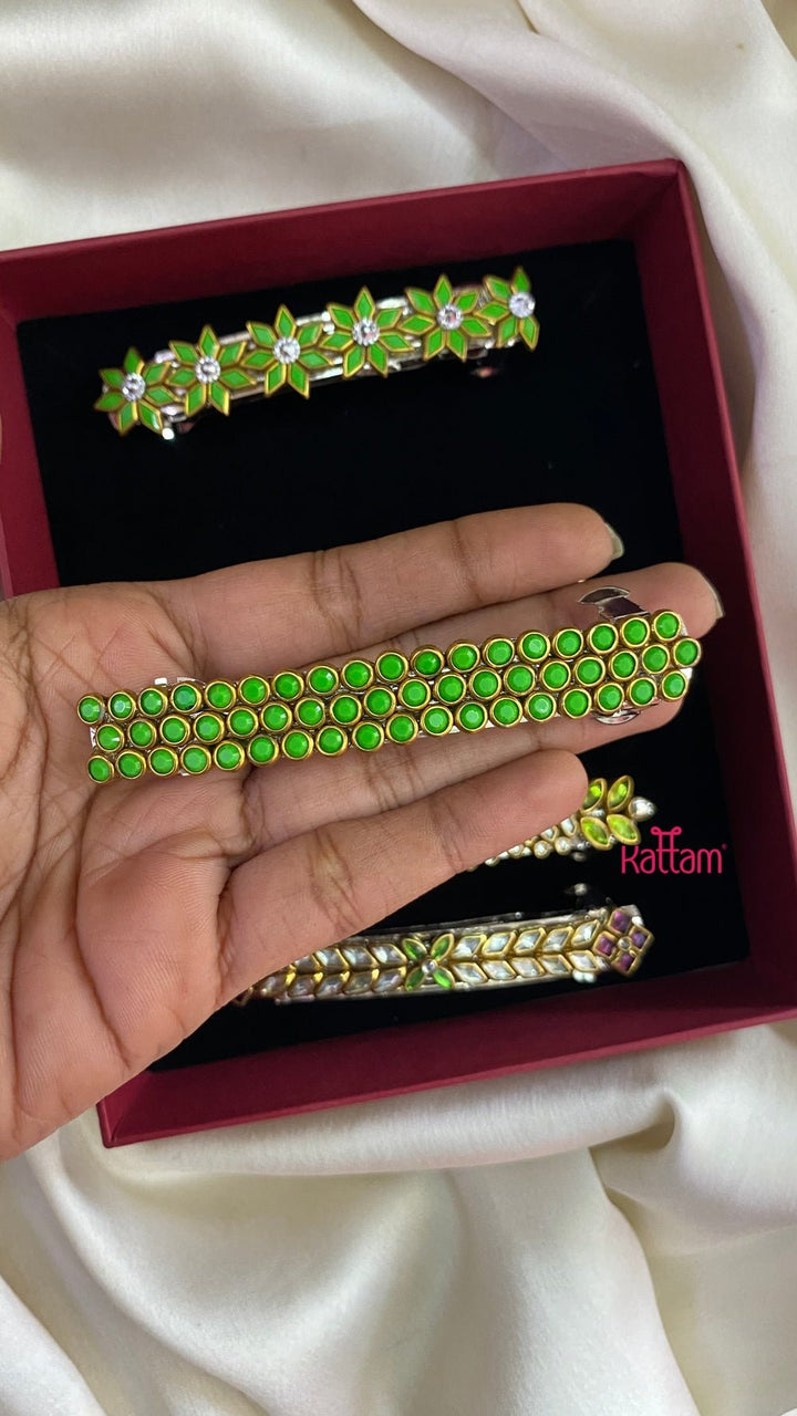 Kundan Hair Clip - Shades of Light Green - HC058