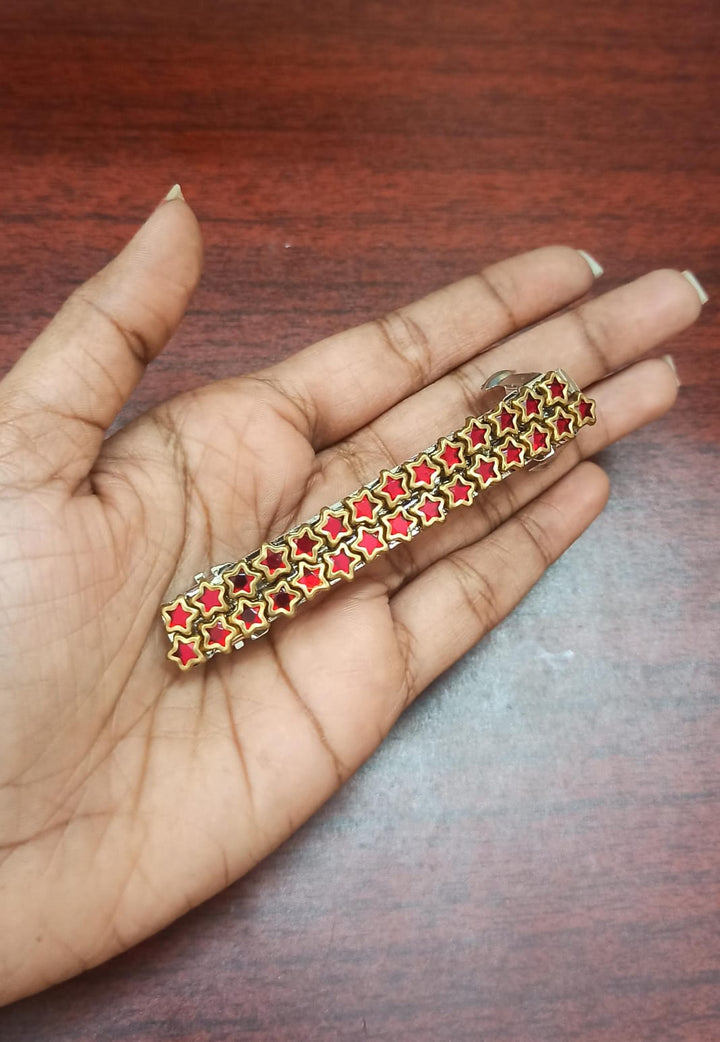 Kundan Hair Clip - Shades of Mixed Red - 