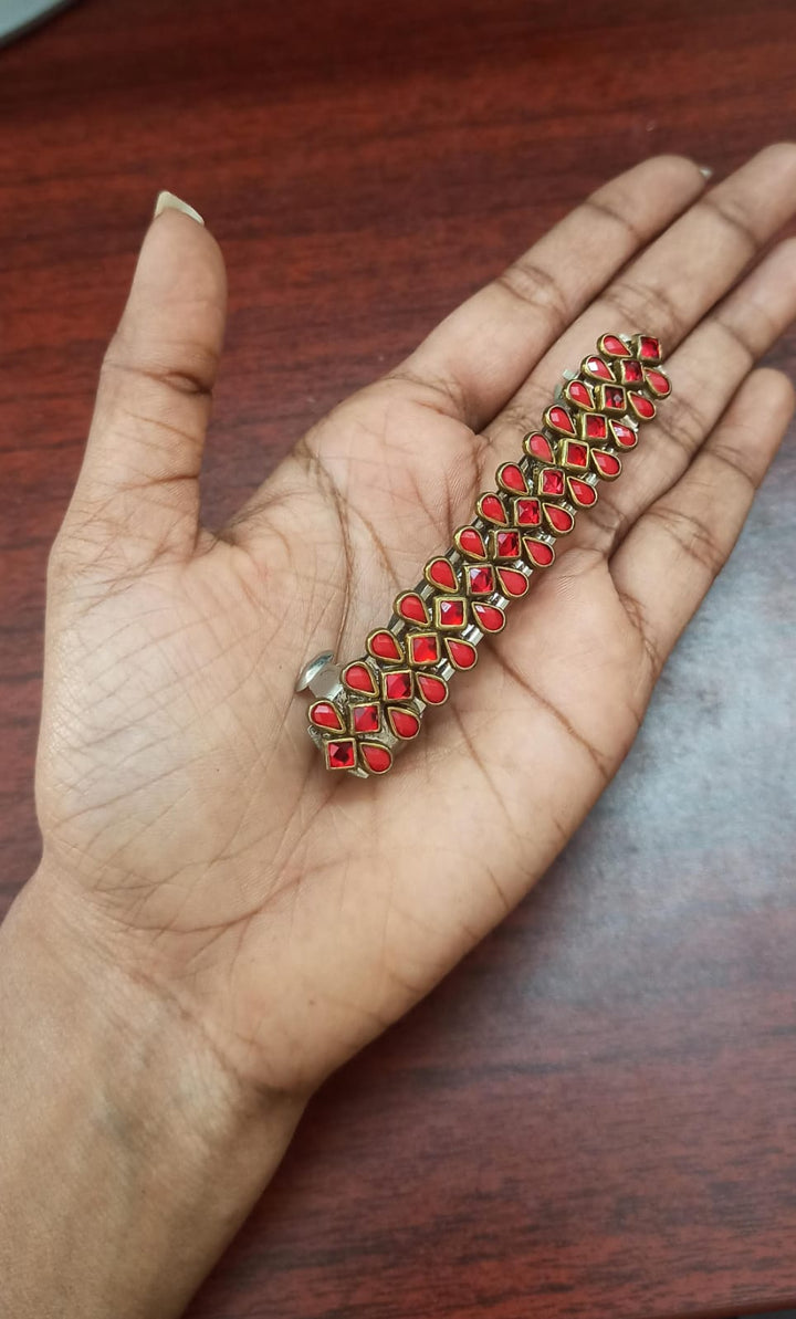 Kundan Hair Clip - Shades of Mixed Red - 