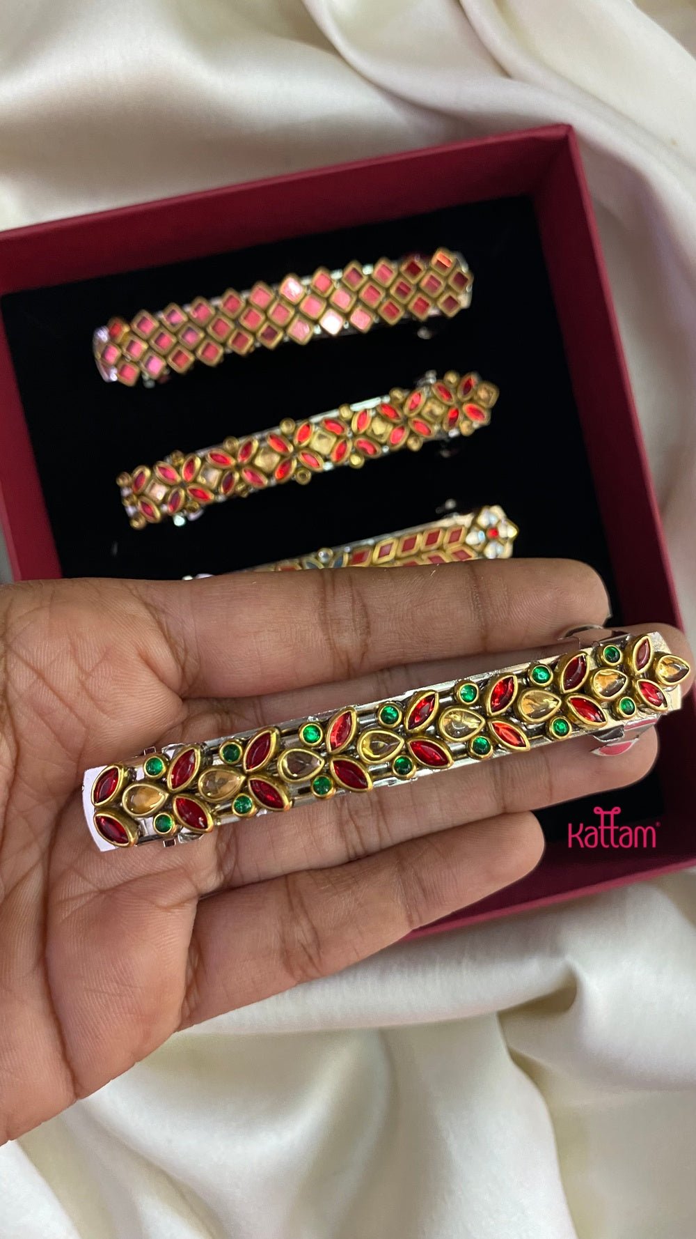 Kundan Hair Clip - Shades of Mixed Red - HC029