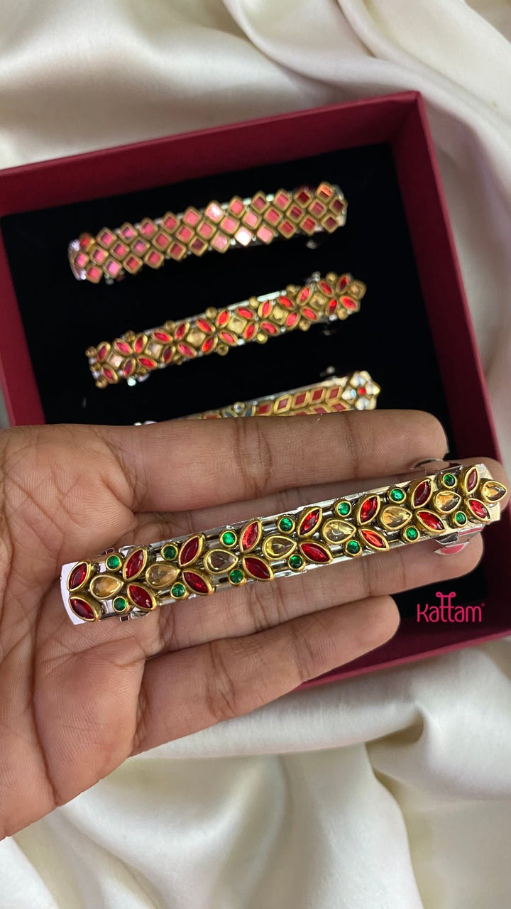 Kundan Hair Clip - Shades of Mixed Red - HC029