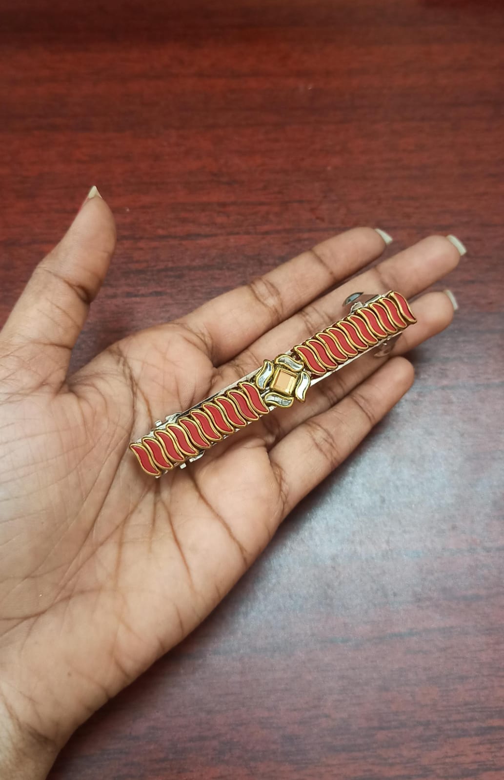Kundan Hair Clip - Shades of Mixed Red - 