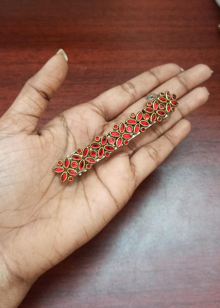 Kundan Hair Clip - Shades of Mixed Red - 
