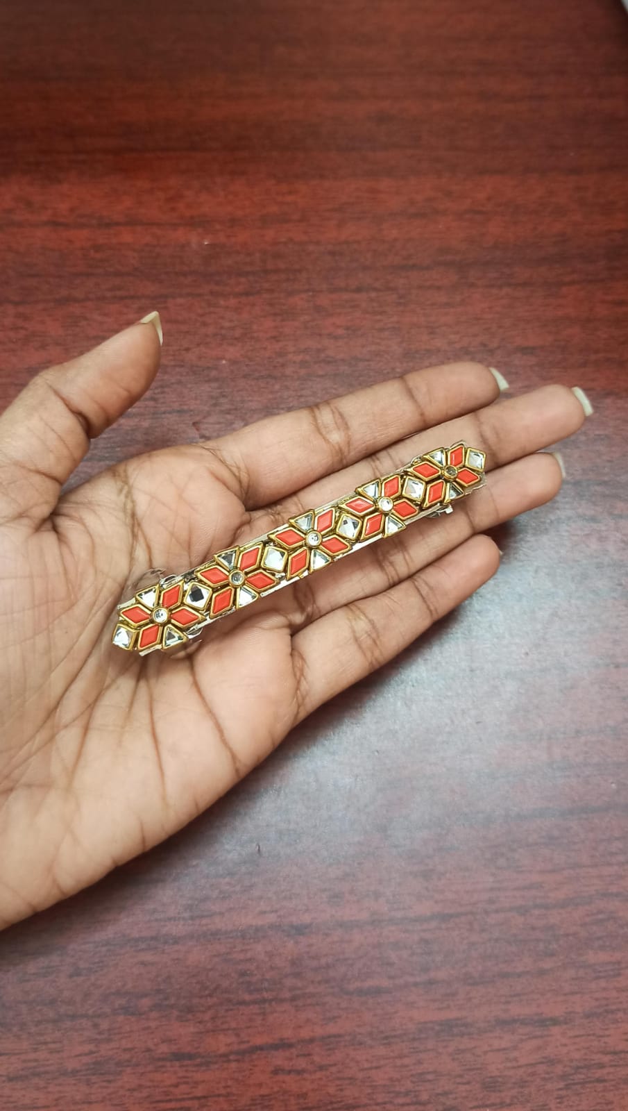 Kundan Hair Clip - Shades of Mixed Red - 