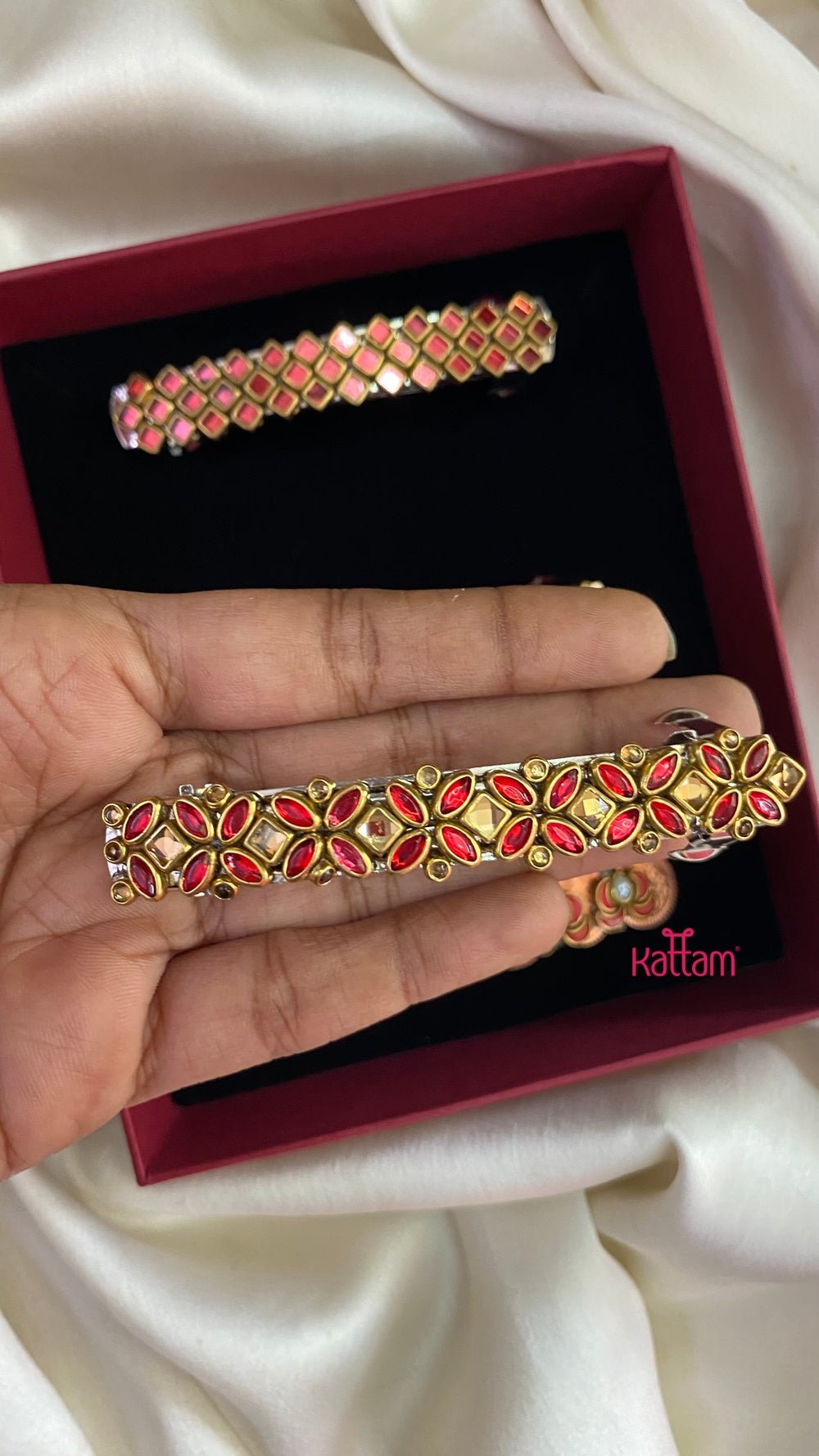 Kundan Hair Clip - Shades of Mixed Red - HC027